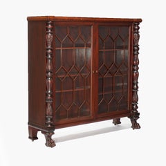 Antique American Empire Flame Mahogany Neoclassical Double Door Bookcase c1880