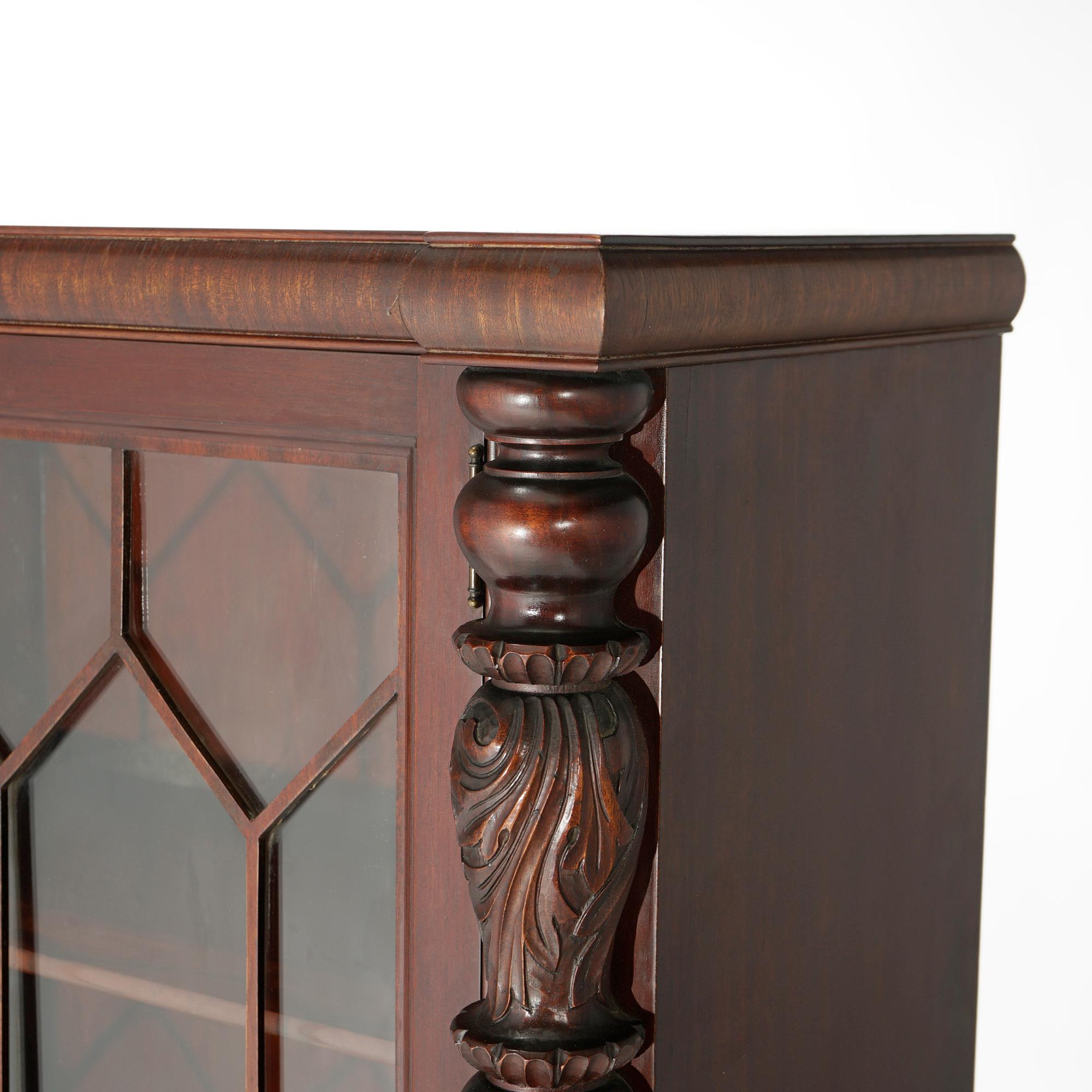 19th Century Antique American Empire Flame Mahogany Neoclassical Double Door Bookcase c1880