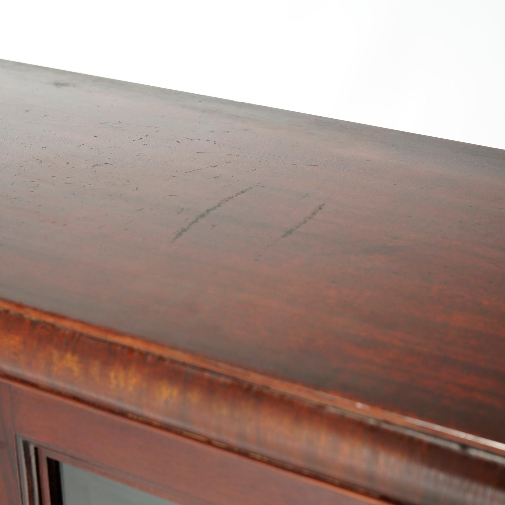 Antique American Empire Flame Mahogany Neoclassical Double Door Bookcase c1880 1