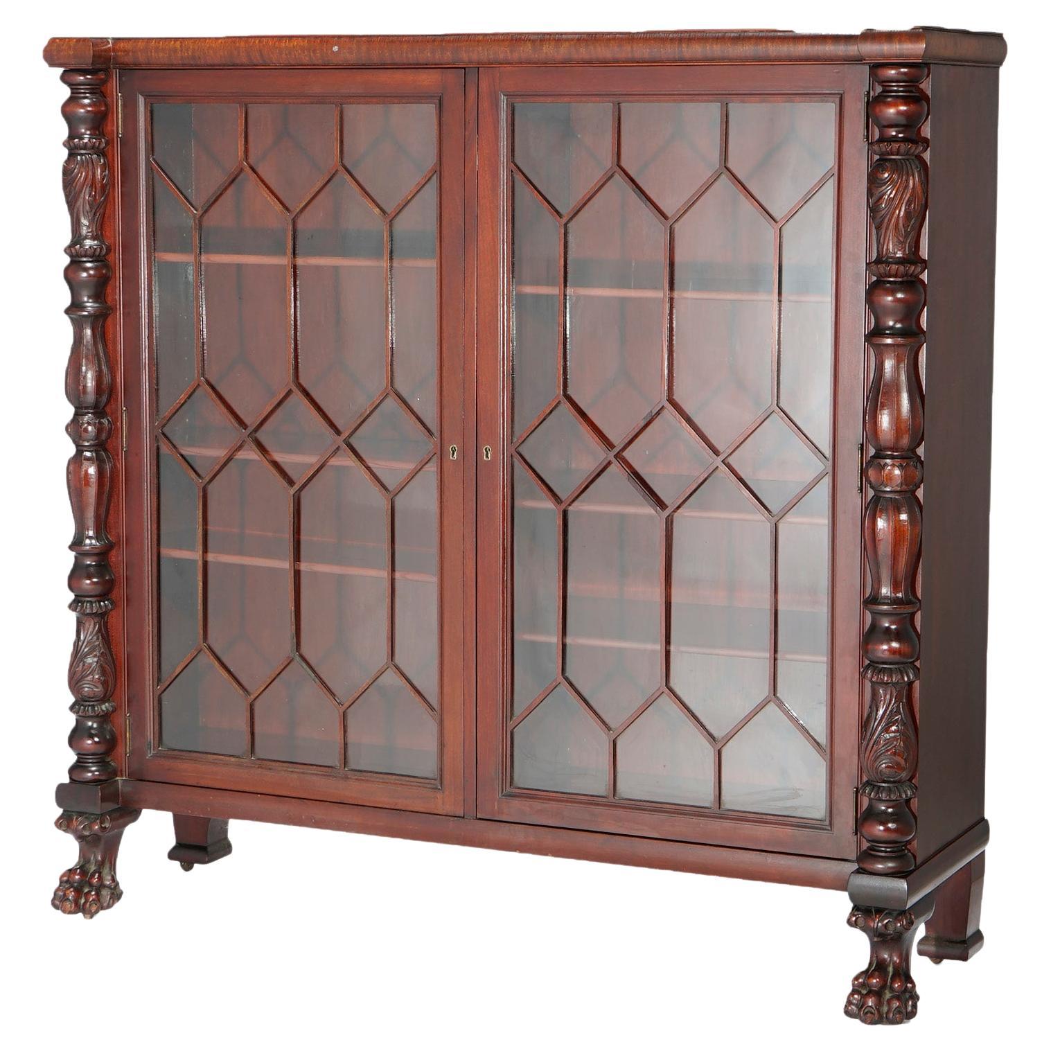 Antique American Empire Flame Mahogany Neoclassical Double Door Bookcase c1880