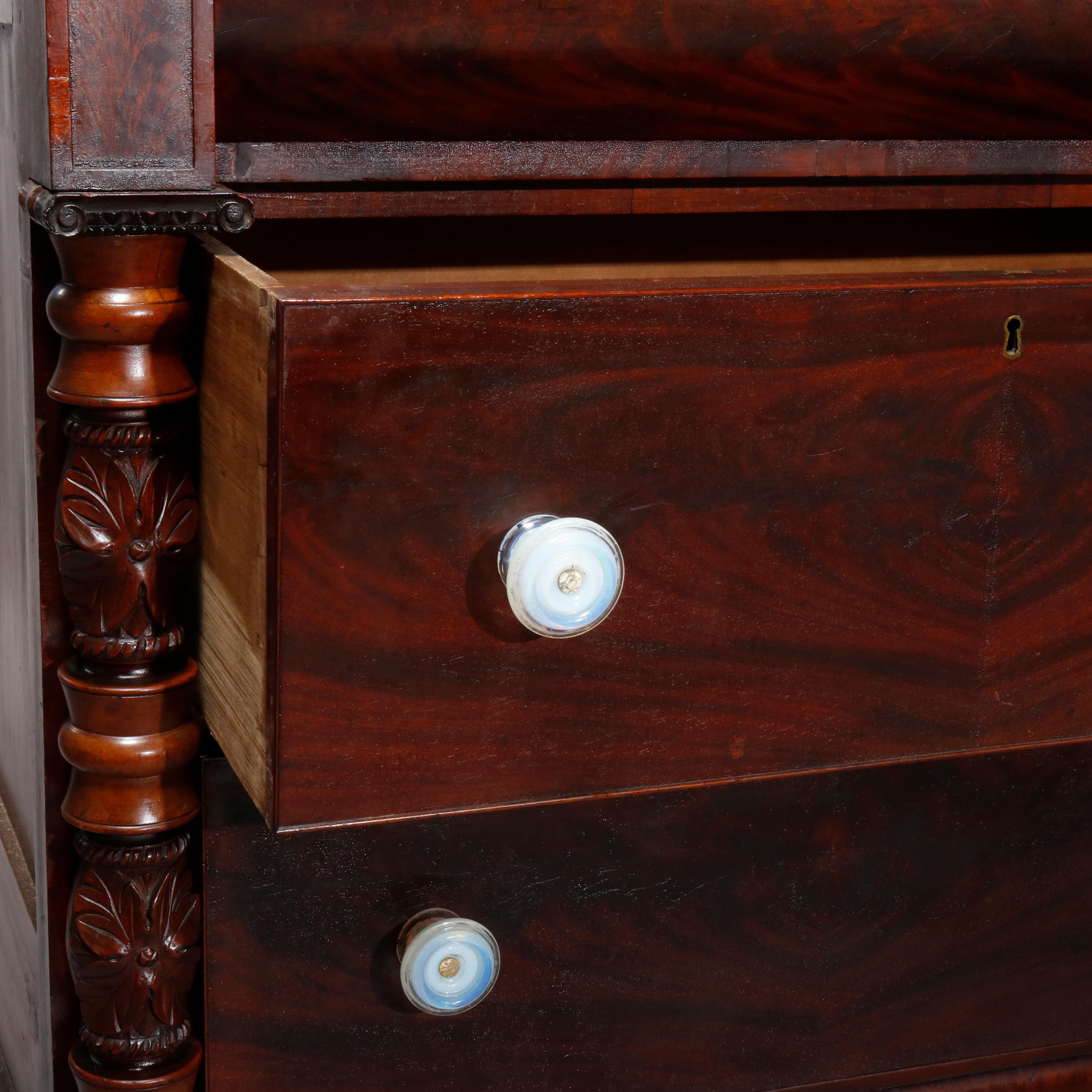 Antique American Empire Flame Mahogany Quervelle School Bookcase on Chest, c1840 4