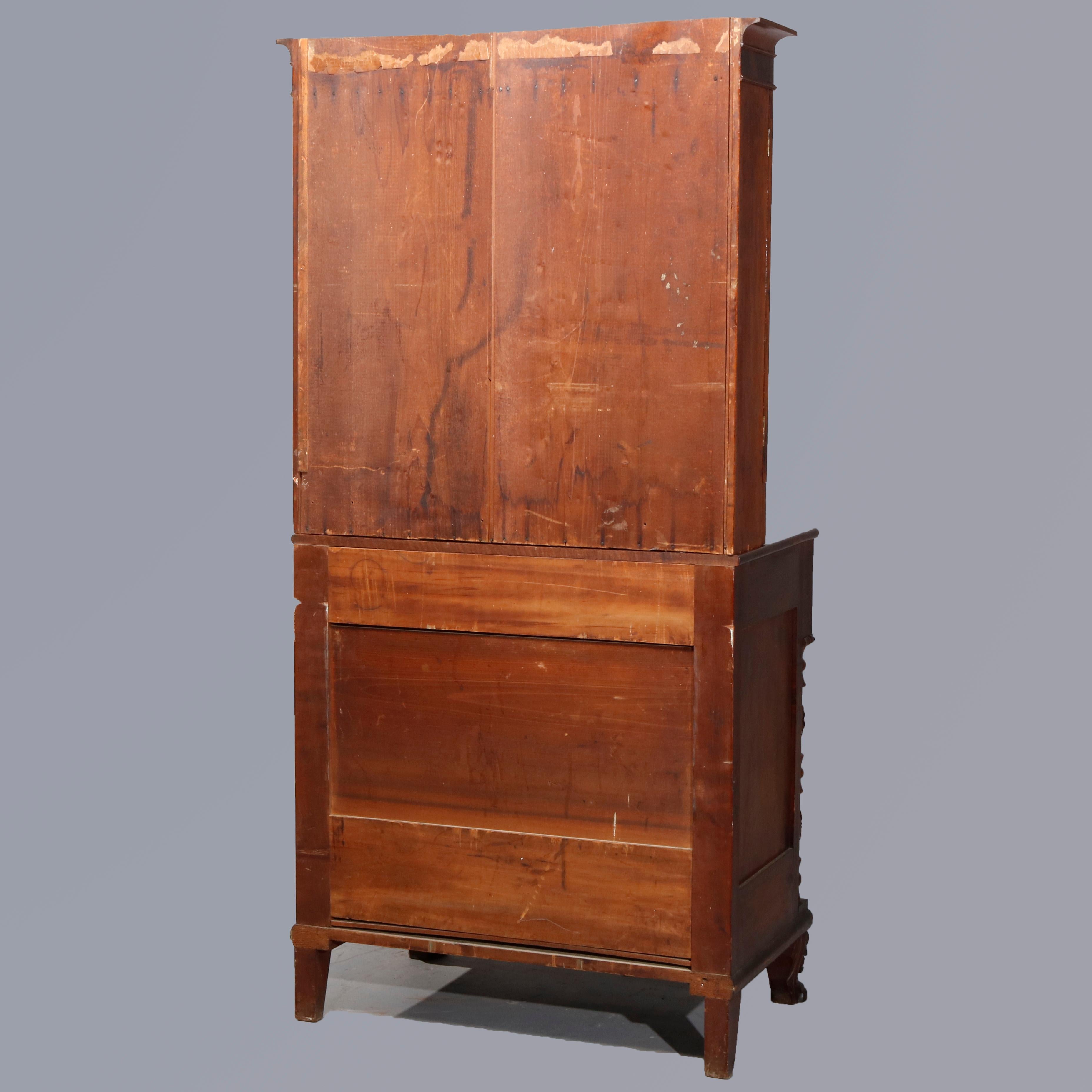 Antique American Empire Flame Mahogany Quervelle School Bookcase on Chest, c1840 In Good Condition In Big Flats, NY