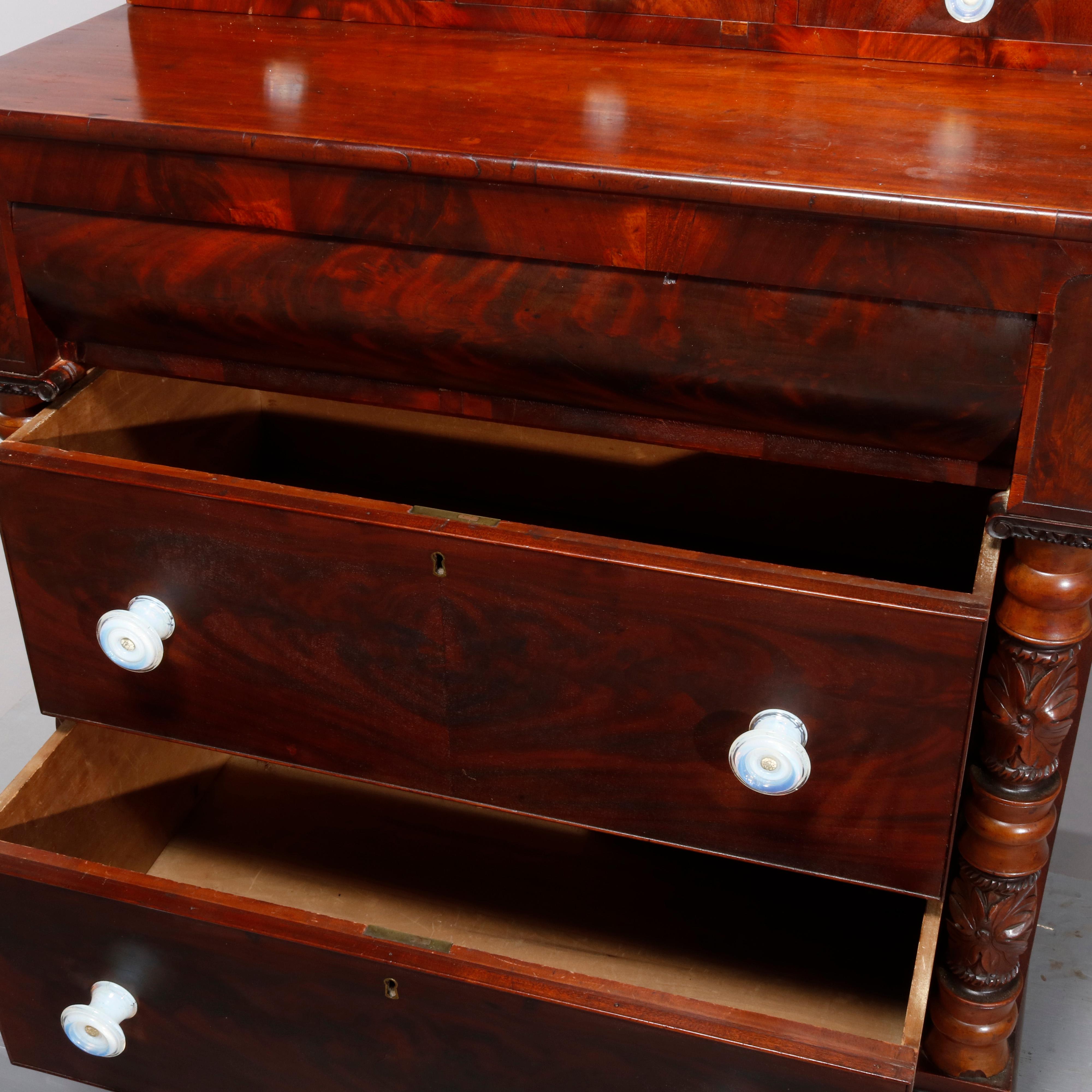 Antique American Empire Flame Mahogany Quervelle School Bookcase on Chest, c1840 2