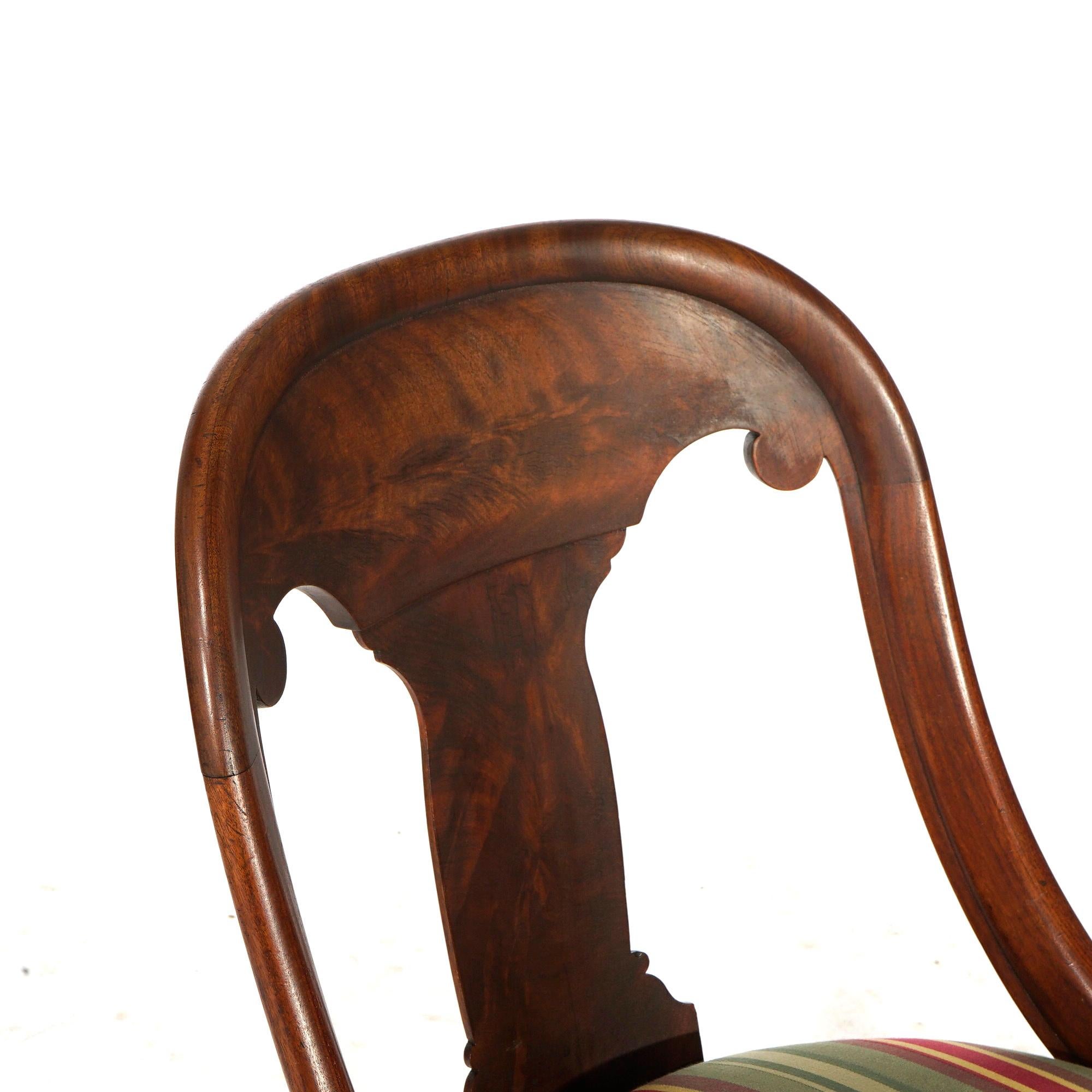 Antique American Empire Flame Mahogany Saber Leg Gondola Dining Chairs, C1840 6