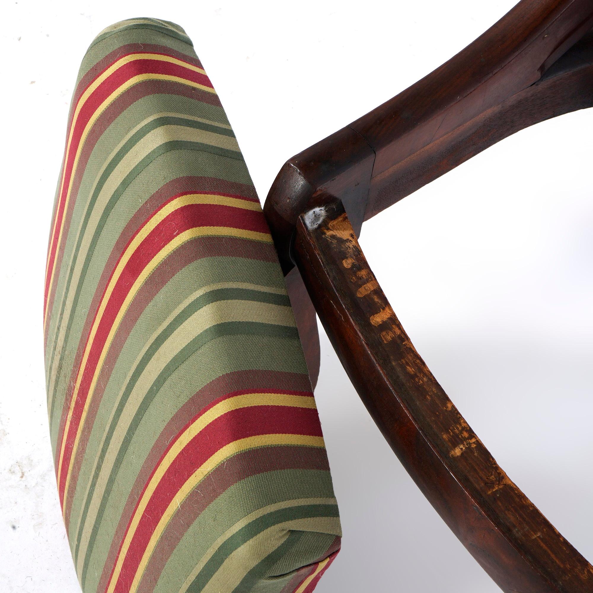 Antique American Empire Flame Mahogany Saber Leg Gondola Dining Chairs, C1840 7