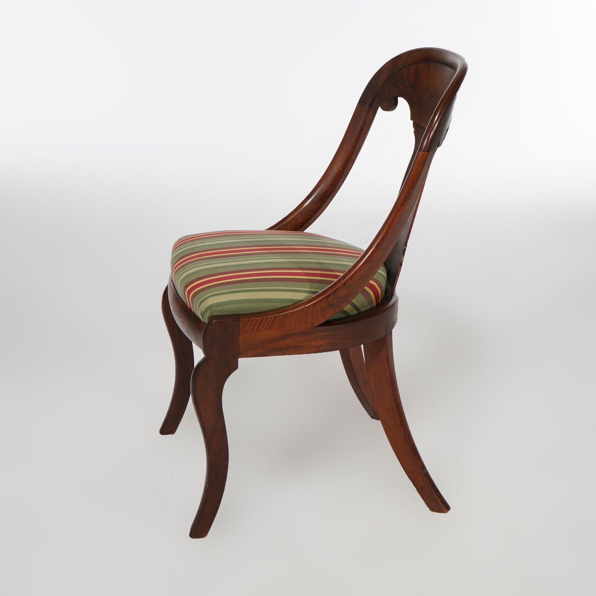 Antique American Empire Flame Mahogany Saber Leg Gondola Dining Chairs, C1840 In Good Condition In Big Flats, NY