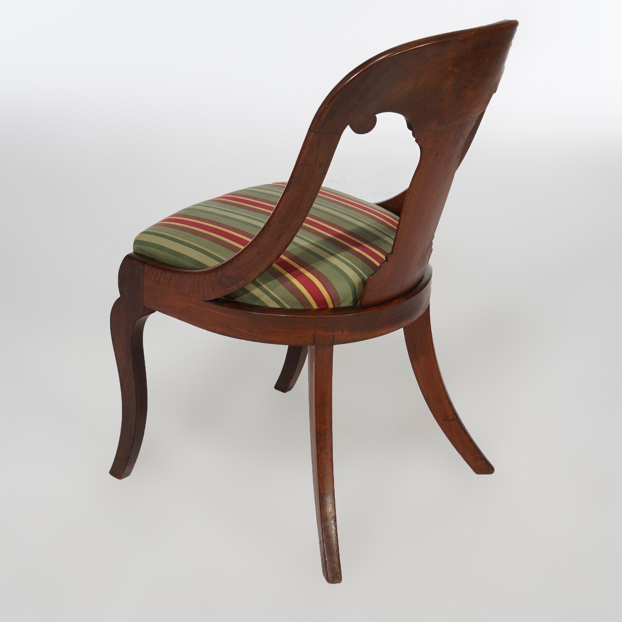 Antique American Empire Flame Mahogany Saber Leg Gondola Dining Chairs, C1840 1