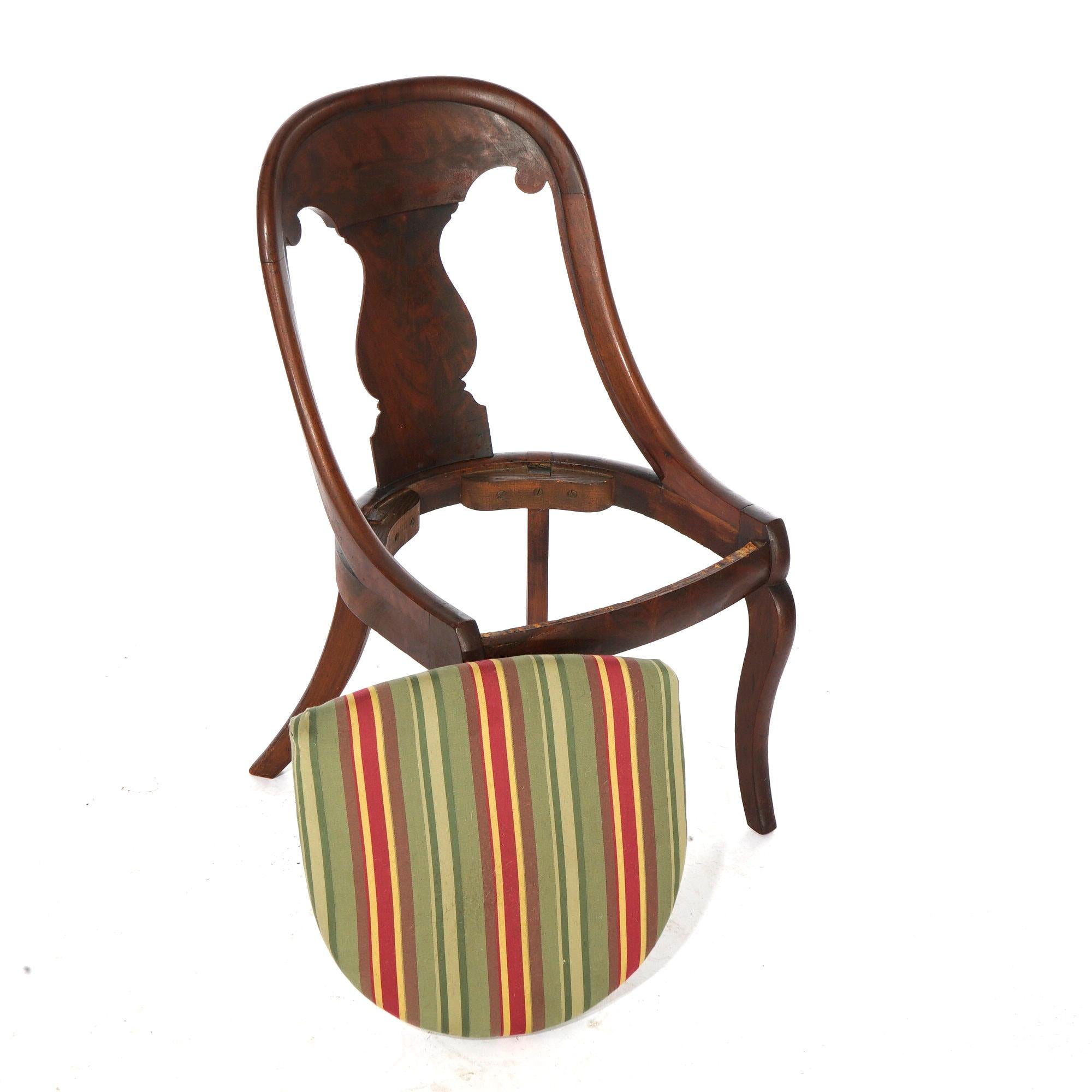Antique American Empire Flame Mahogany Saber Leg Gondola Dining Chairs, C1840 3