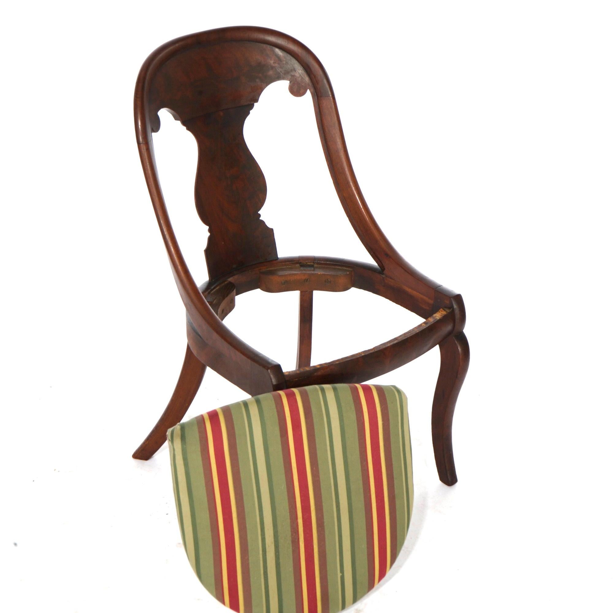 Antique American Empire Flame Mahogany Saber Leg Gondola Dining Chairs, C1840 4