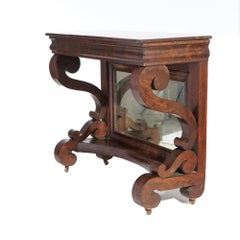 Antique American Empire Flame Mahogany Scroll Form Mirrored Pier Table, c1840