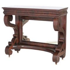 Antique American Empire Flame Mahogany Scroll Form Mirrored Pier Table, c1840