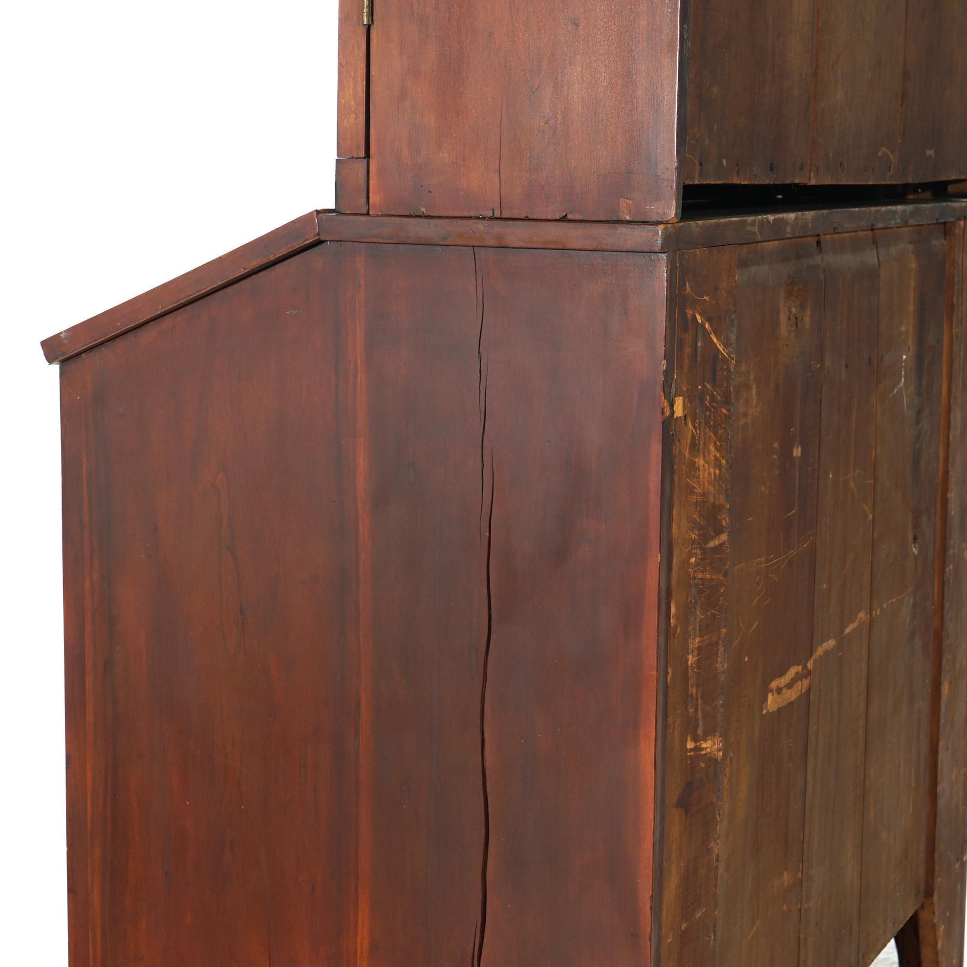 Antique American Empire Flame Mahogany Secretary Desk With Leaded Glass c1840 9