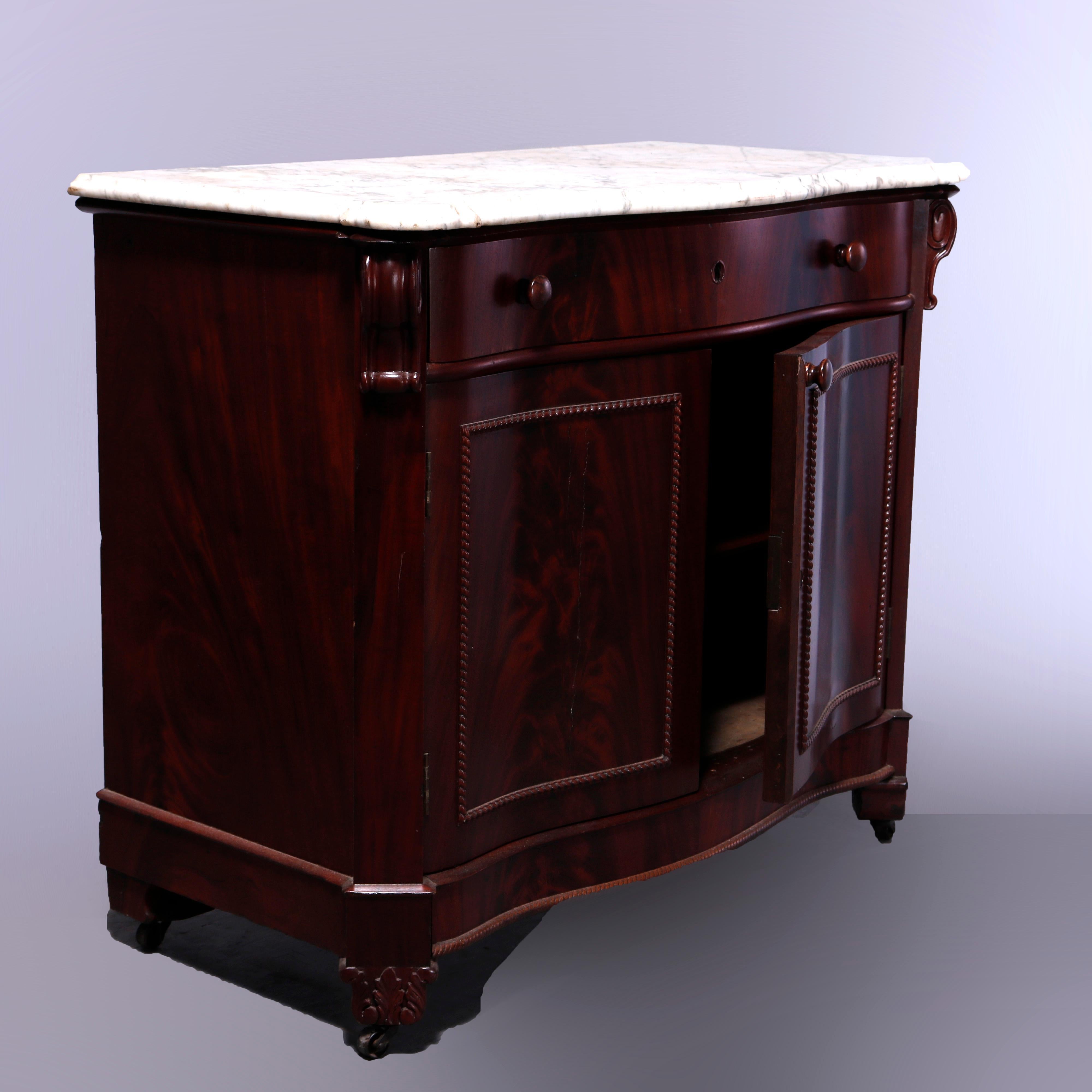 Antique American Empire Flame Mahogany Serpentine Marble-Top Commode, c1860 9