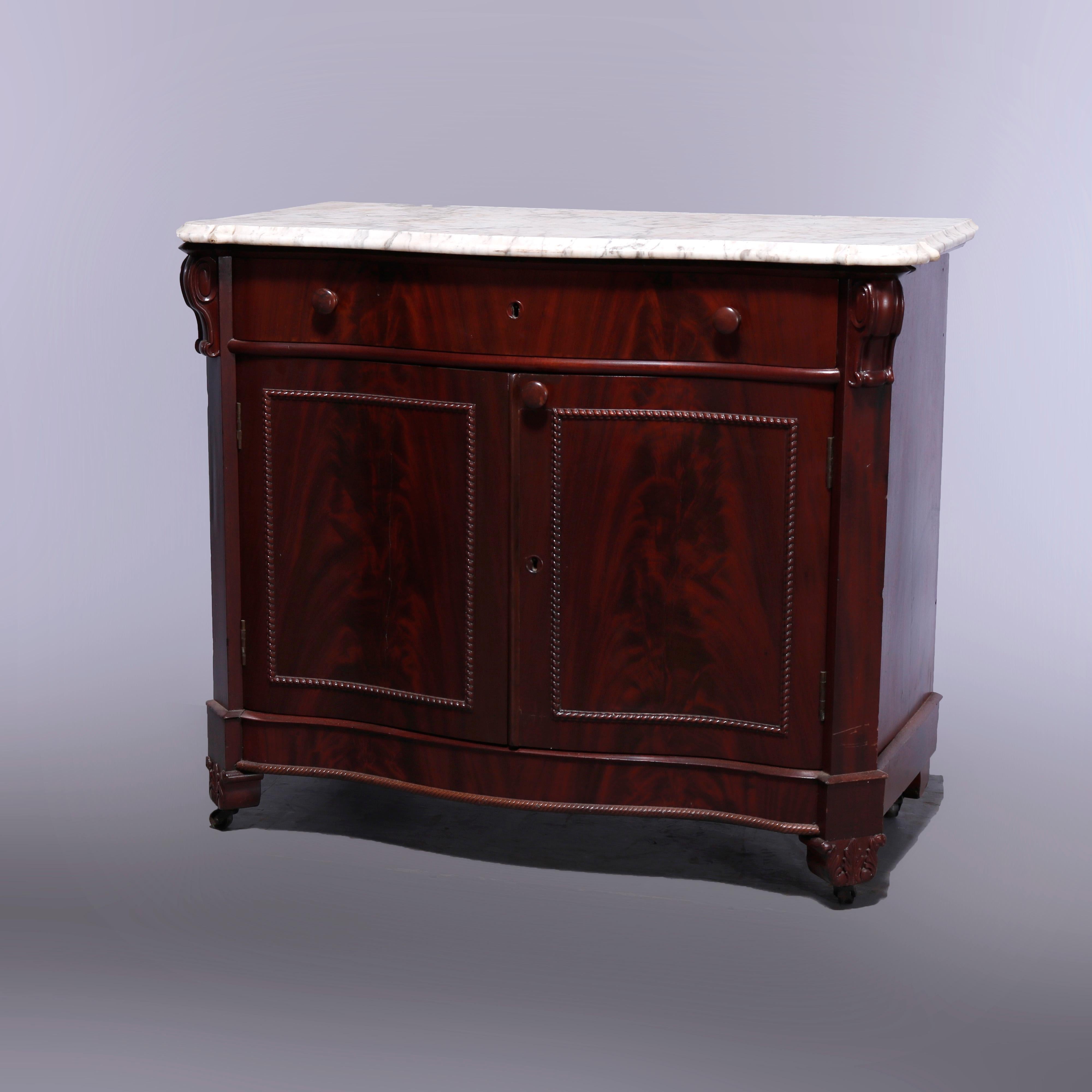 Antique American Empire Flame Mahogany Serpentine Marble-Top Commode, c1860 11
