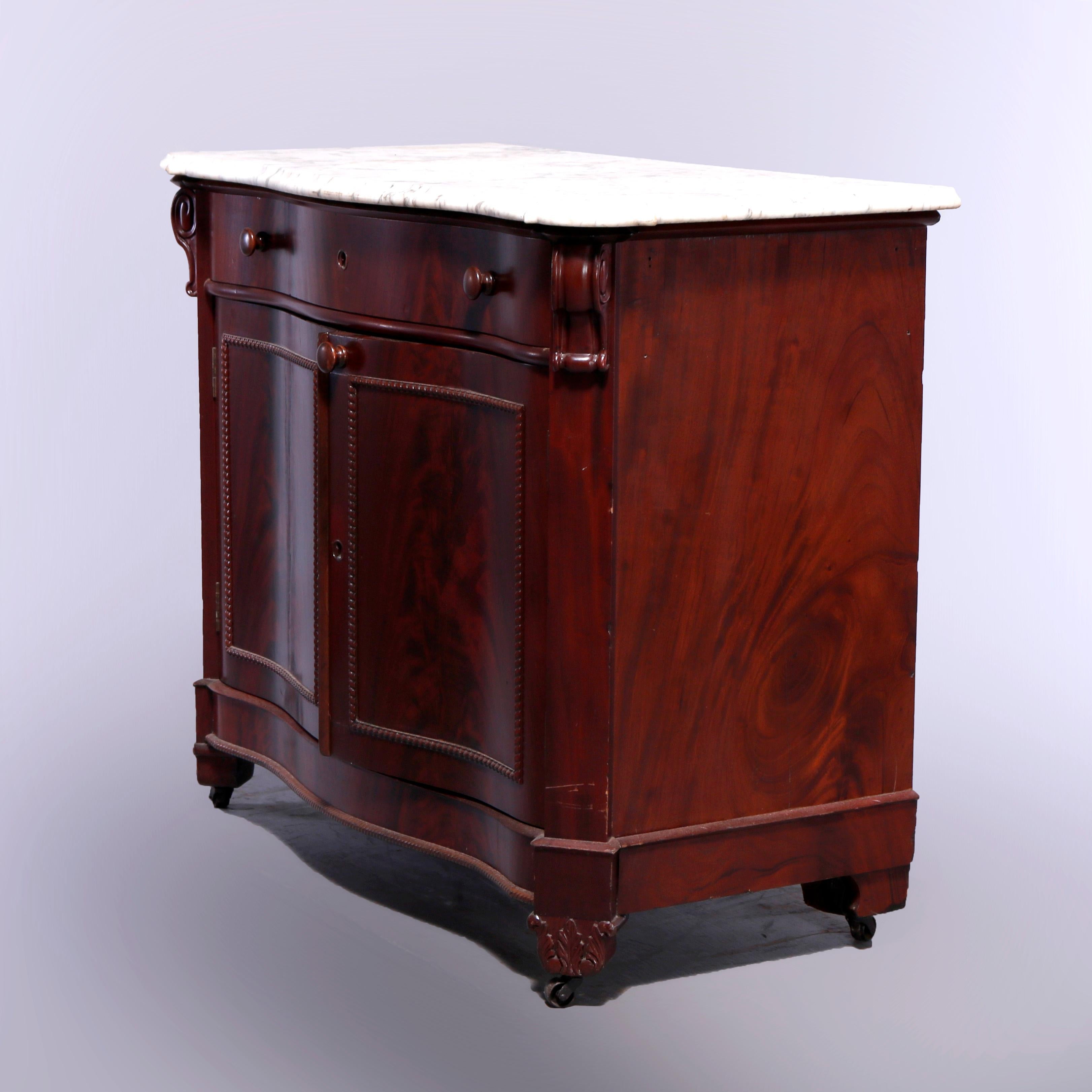 Antique American Empire Flame Mahogany Serpentine Marble-Top Commode, c1860 1