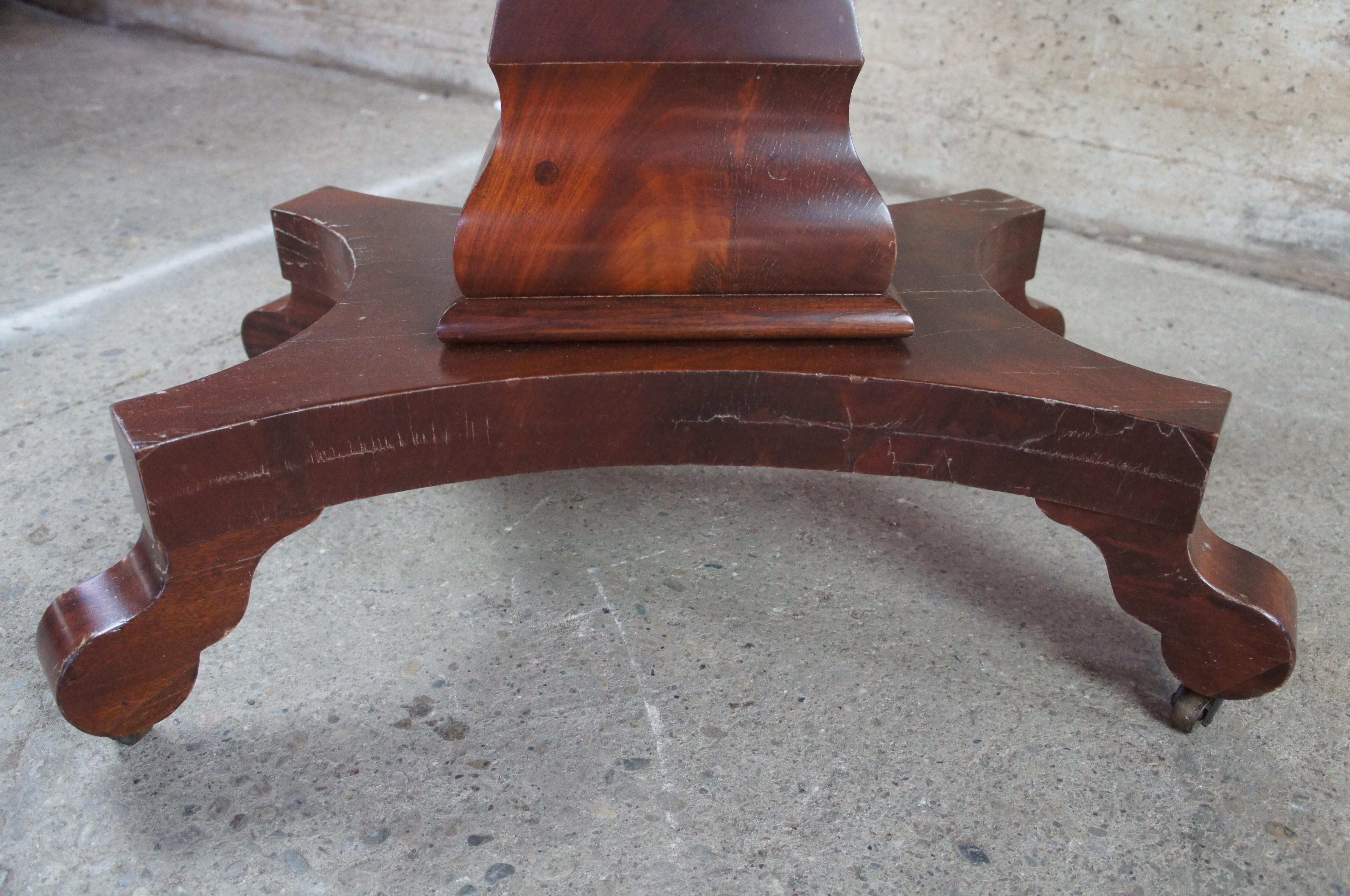 Antique American Empire Flame Mahogany Swivel Console Game Table Card Entryway 2