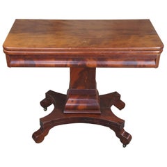 Antique American Empire Flame Mahogany Swivel Console Game Table Card Entryway
