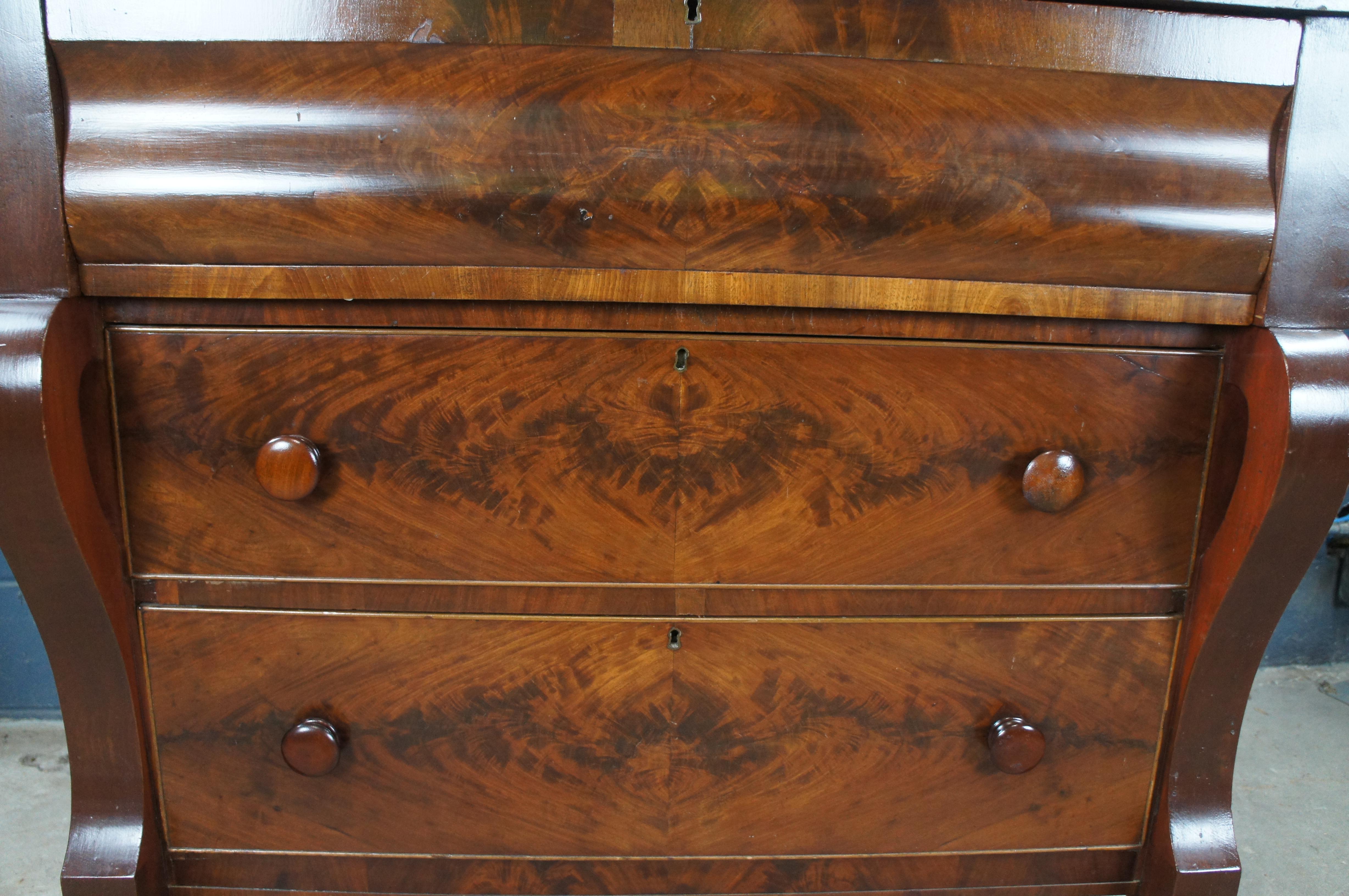 XIXe siècle Ancienne commode en acajou Empire Flame Tallboy Commode à tiroirs 42