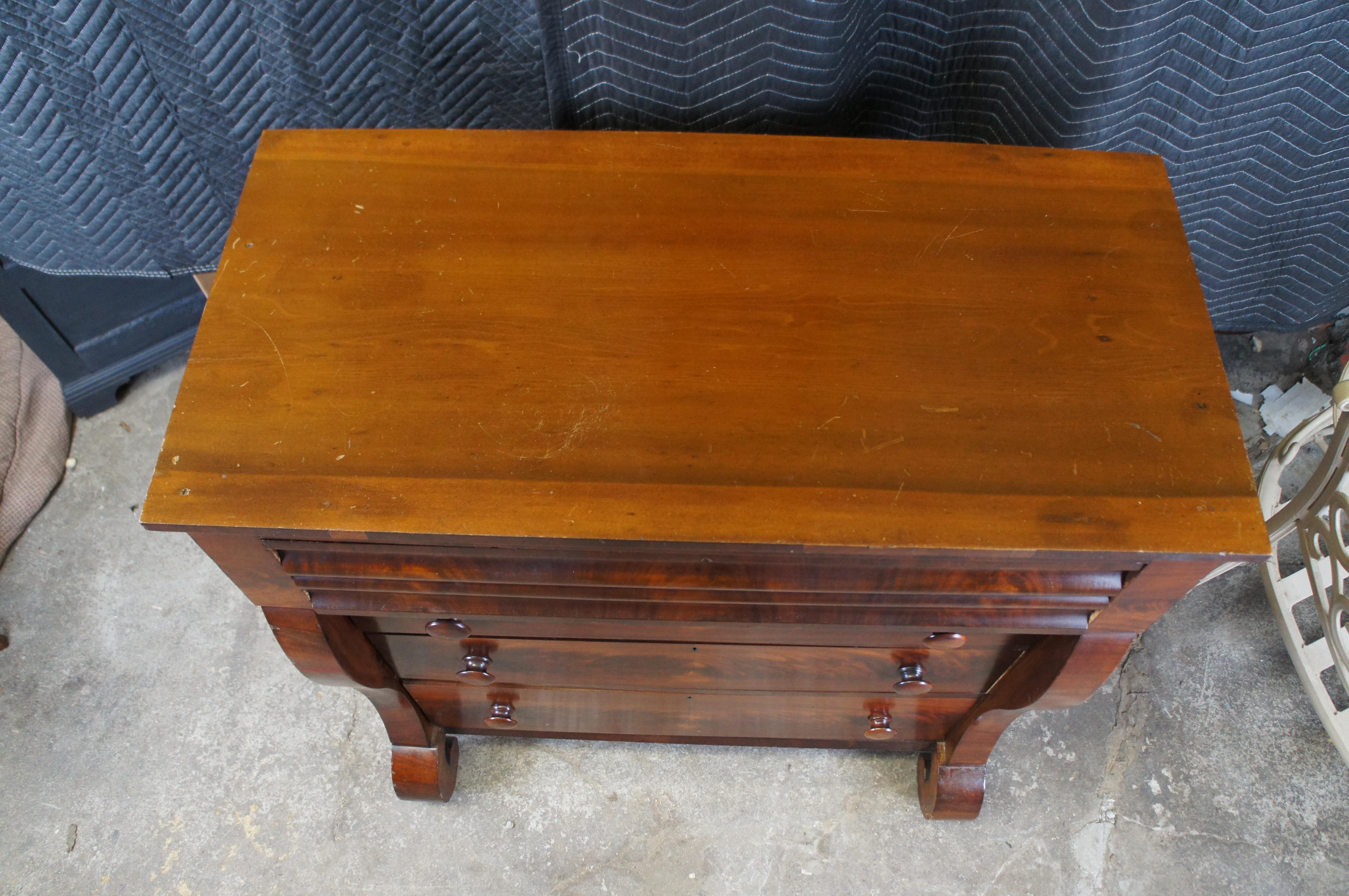 19th Century Antique American Empire Flame Mahogany Tallboy Dresser Chest of Drawers For Sale