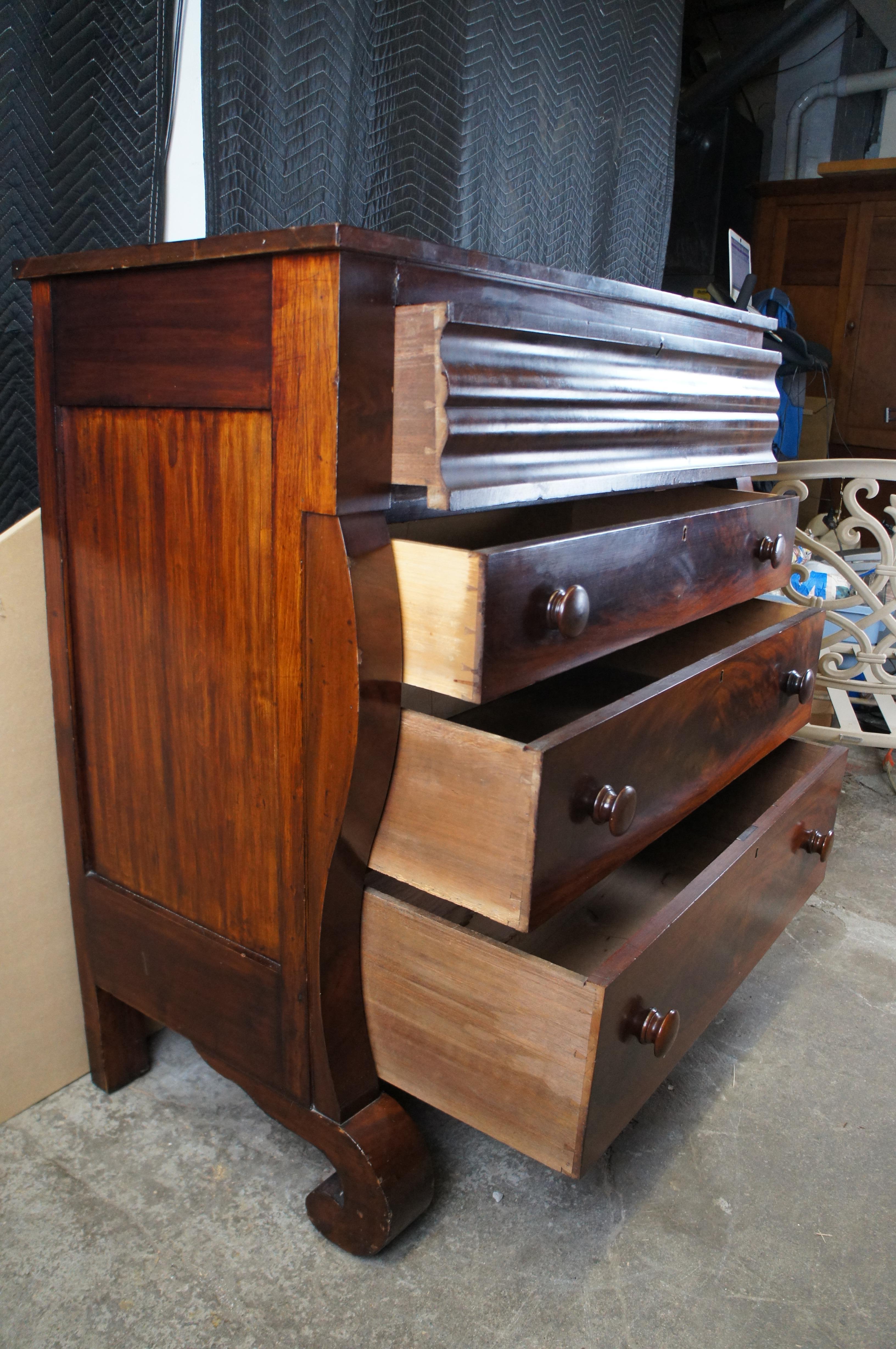 Antique American Empire Flame Mahogany Tallboy Dresser Chest of Drawers For Sale 1