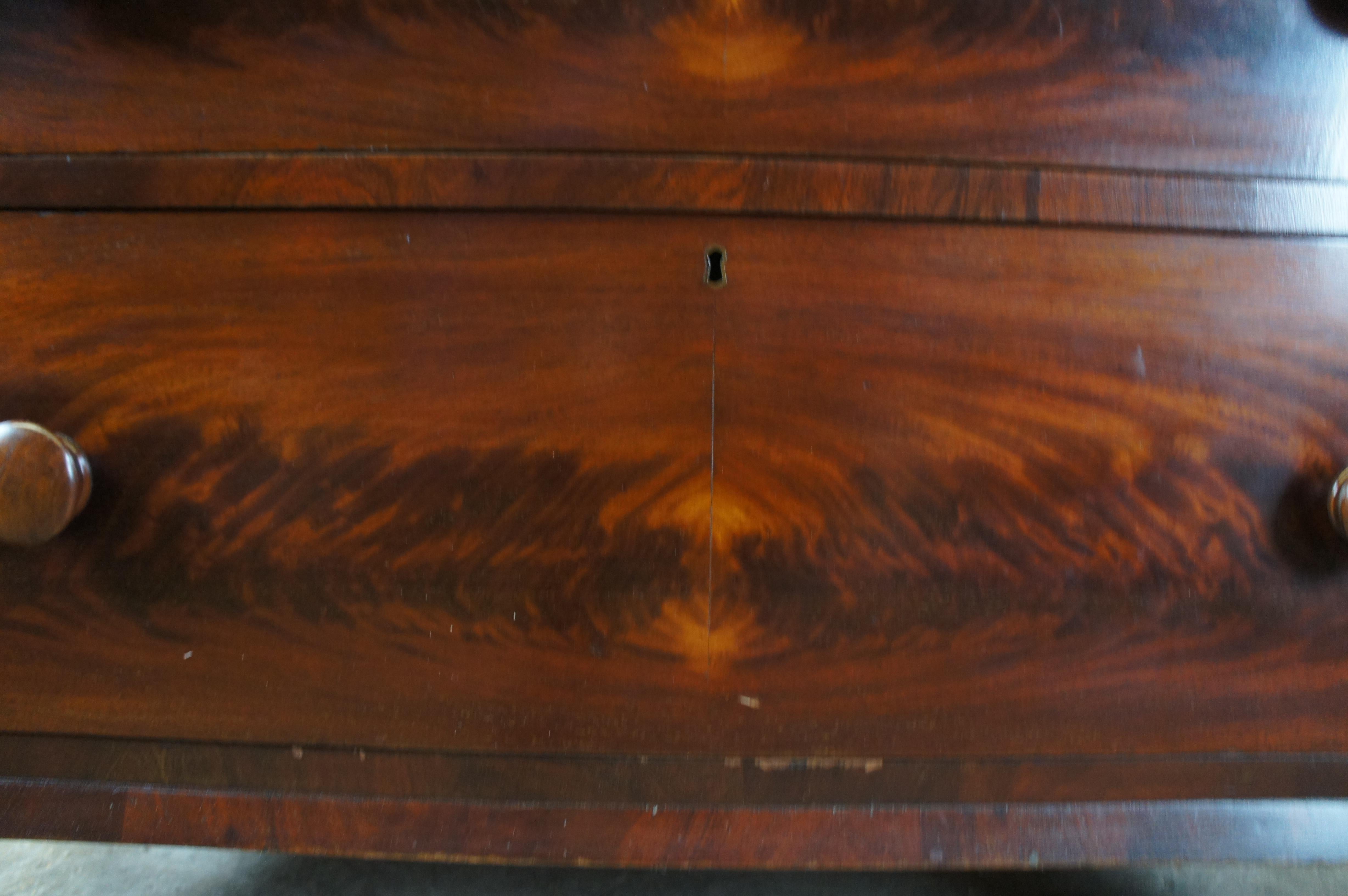 Antique American Empire Flame Mahogany Tallboy Dresser Chest of Drawers For Sale 4