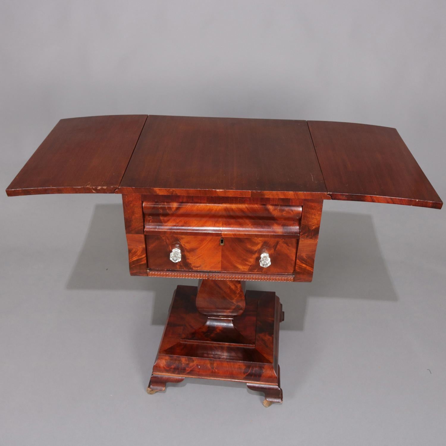 Antique American Empire Flame Mahogany Two-Drawer Drop-Leaf Sewing Stand 1