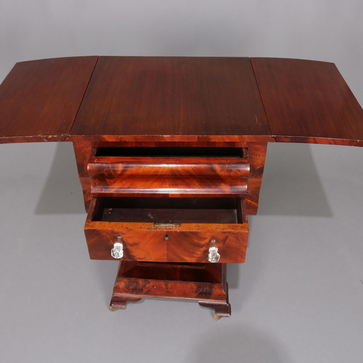 Antique American Empire Flame Mahogany Two-Drawer Drop-Leaf Sewing Stand 2