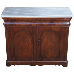 Antique American Empire Flamed Mahogany Marble Console Chest Cabinet Console