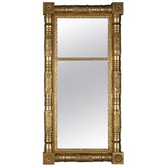 Antique American Empire Giltwood Trumeau Double Mirror, circa 1900