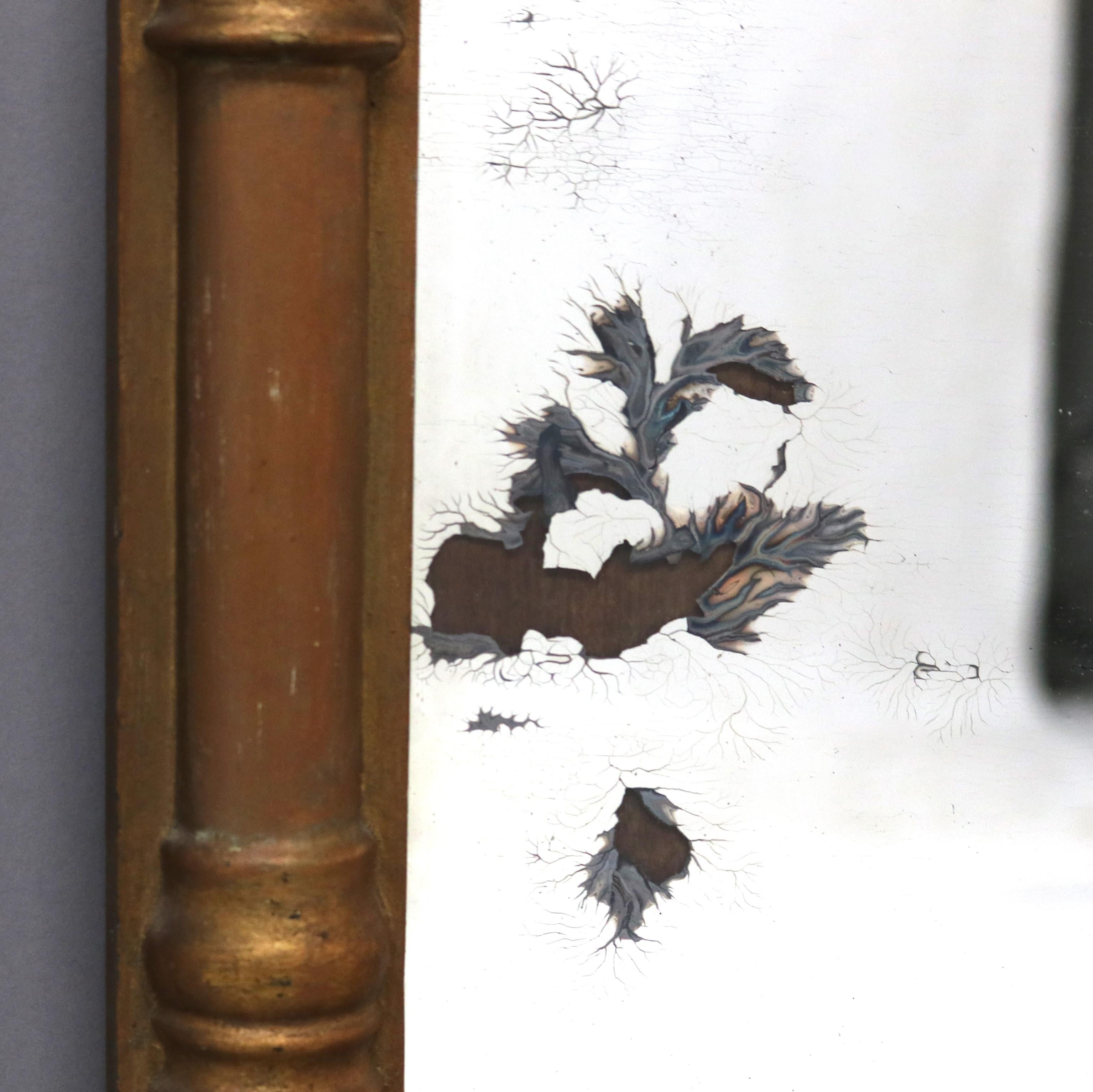 Antique American Empire Giltwood Trumeau Wall Mirror with Floral Element C1840 In Good Condition In Big Flats, NY