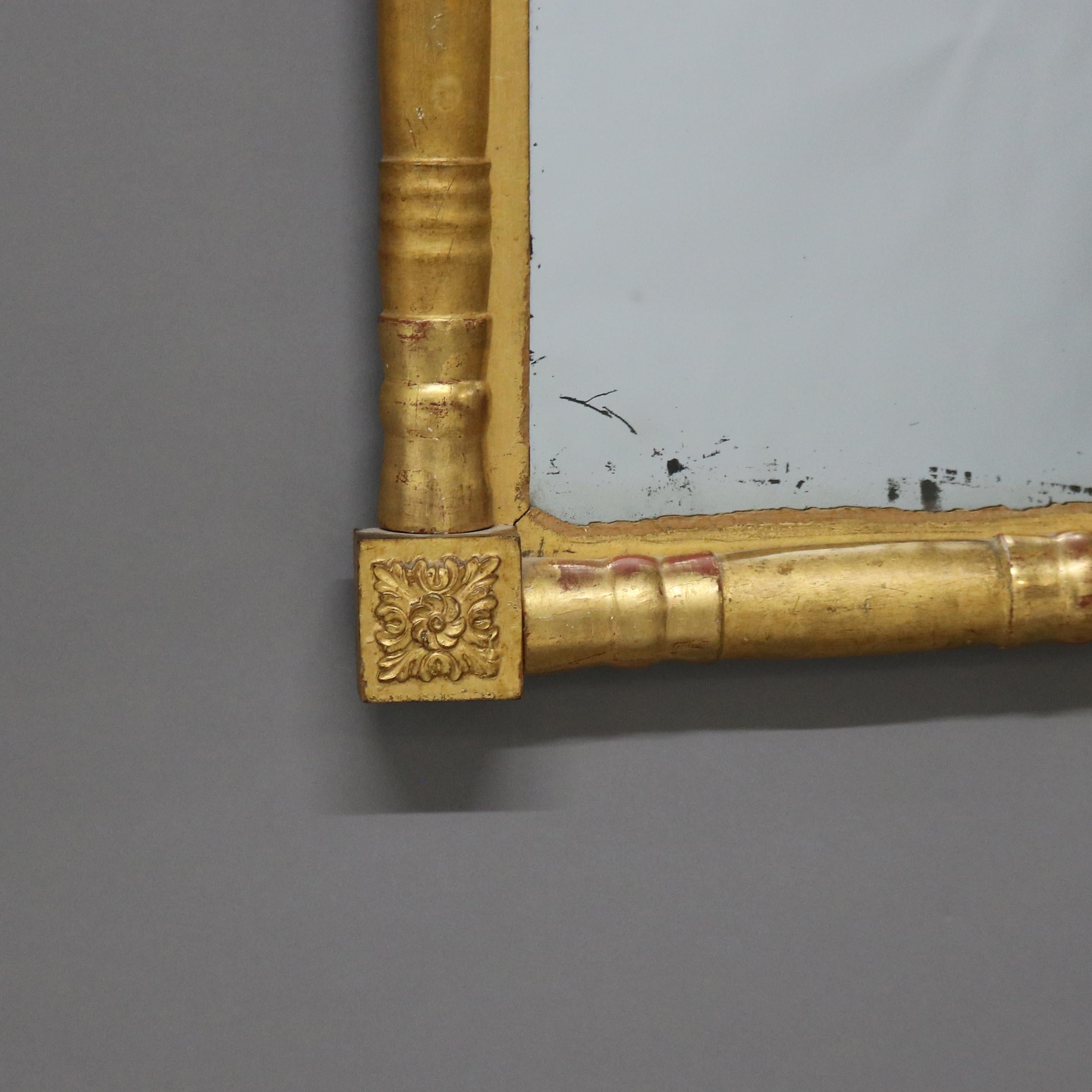 Antique American Empire Giltwood Wall Mirror & Oil on Board Landscape Painting For Sale 1