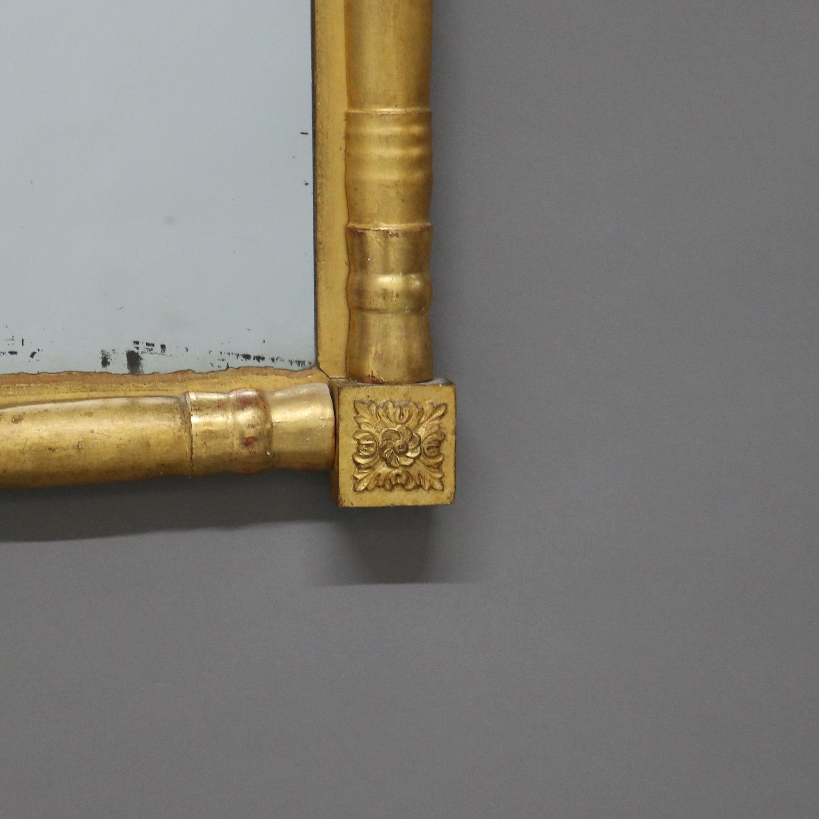 Antique American Empire Giltwood Wall Mirror & Oil on Board Landscape Painting For Sale 3