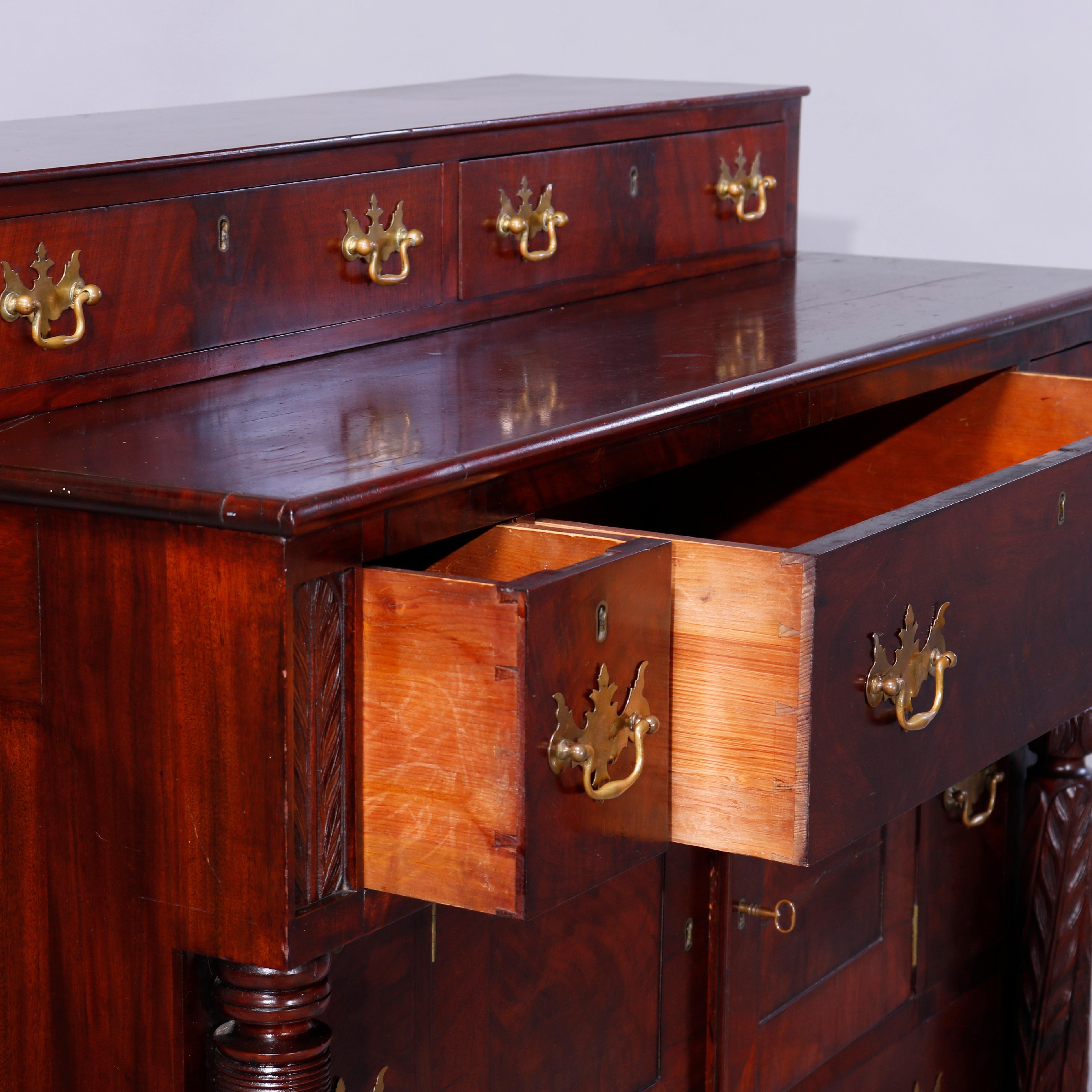 Antique American Empire Grecian Classical Carved Flame Mahogany Sideboard, c1840 7