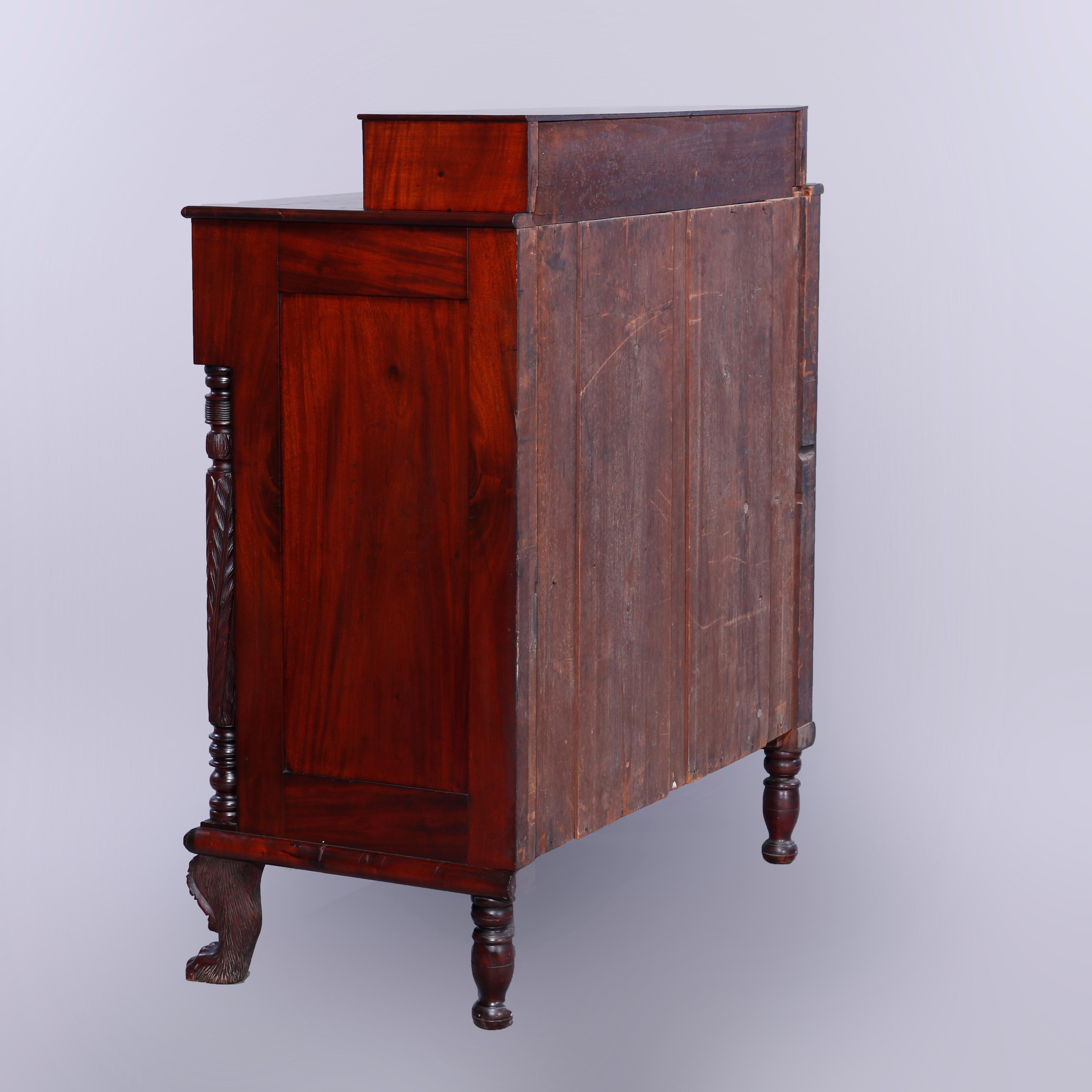 Antique American Empire Grecian Classical Carved Flame Mahogany Sideboard, c1840 12