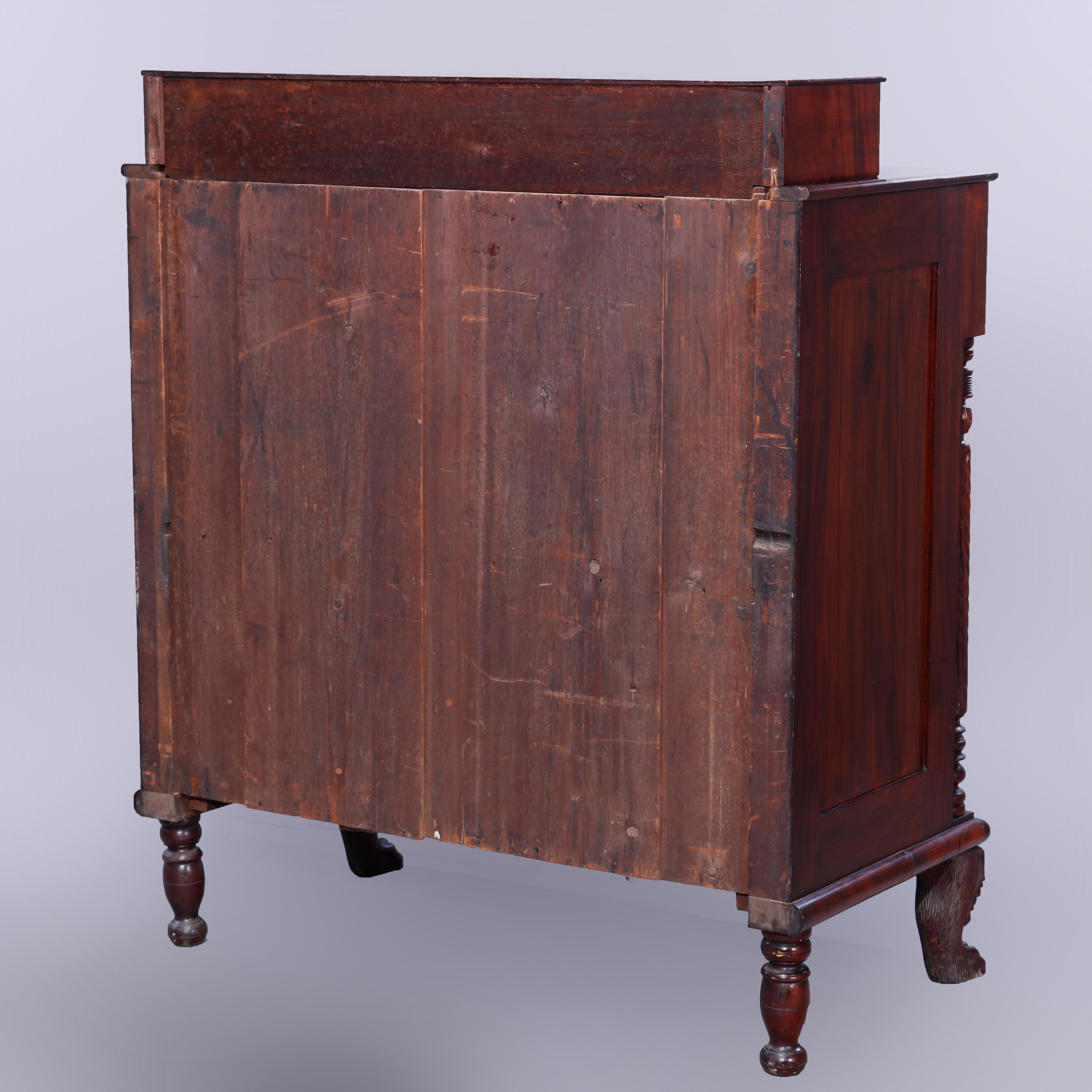Antique American Empire Grecian Classical Carved Flame Mahogany Sideboard, c1840 13