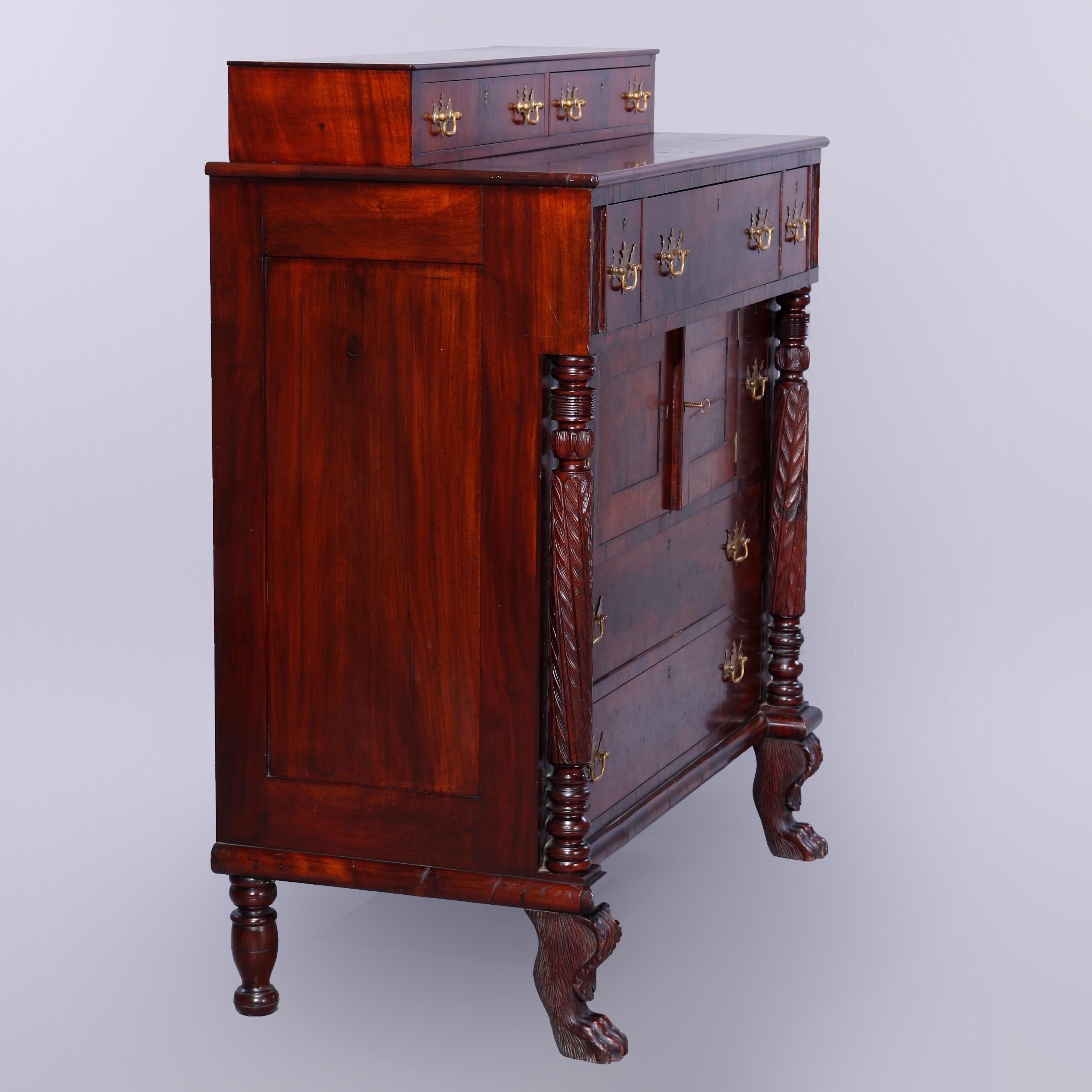 Antique American Empire Grecian Classical Carved Flame Mahogany Sideboard, c1840 14