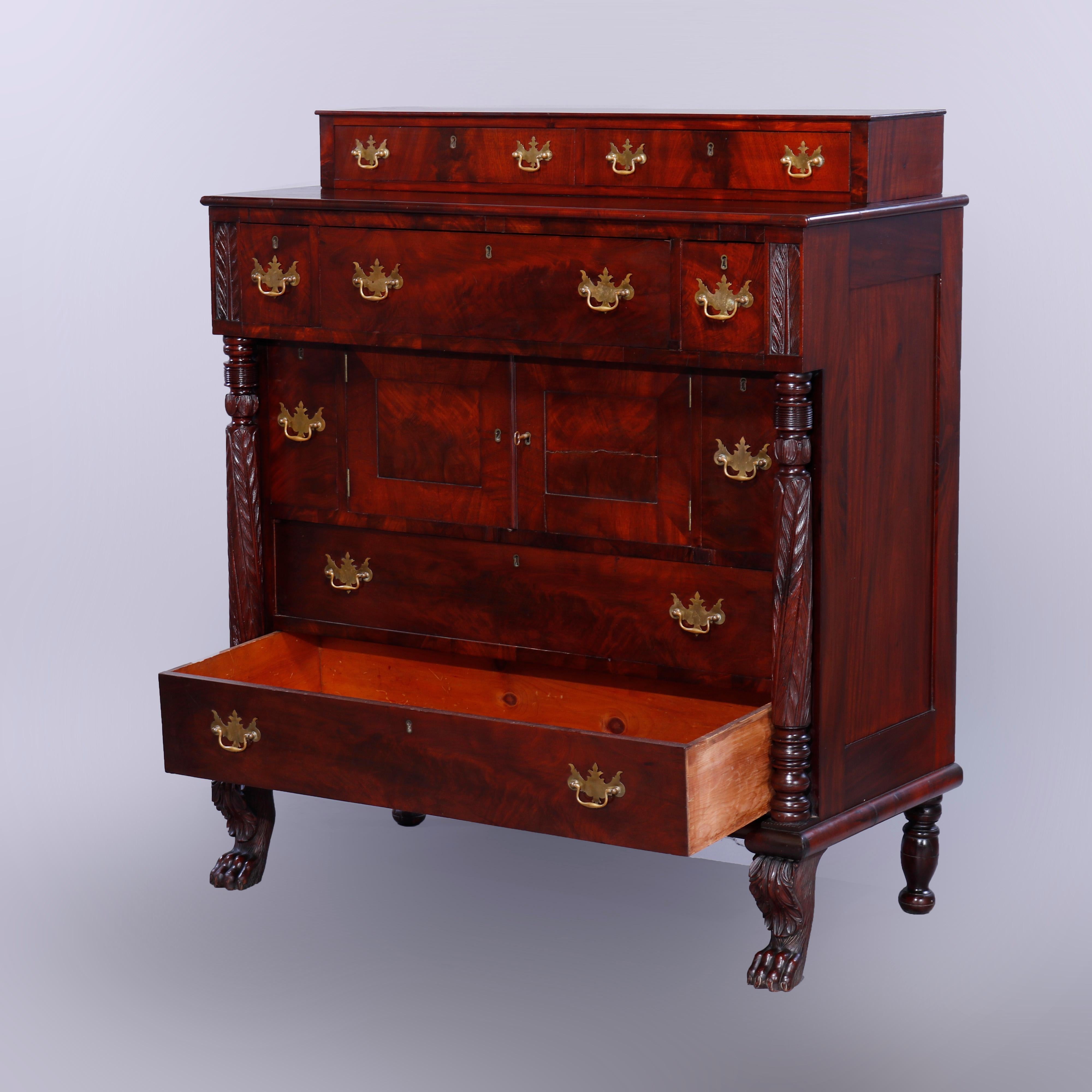 Antique American Empire Grecian Classical Carved Flame Mahogany Sideboard, c1840 In Good Condition In Big Flats, NY