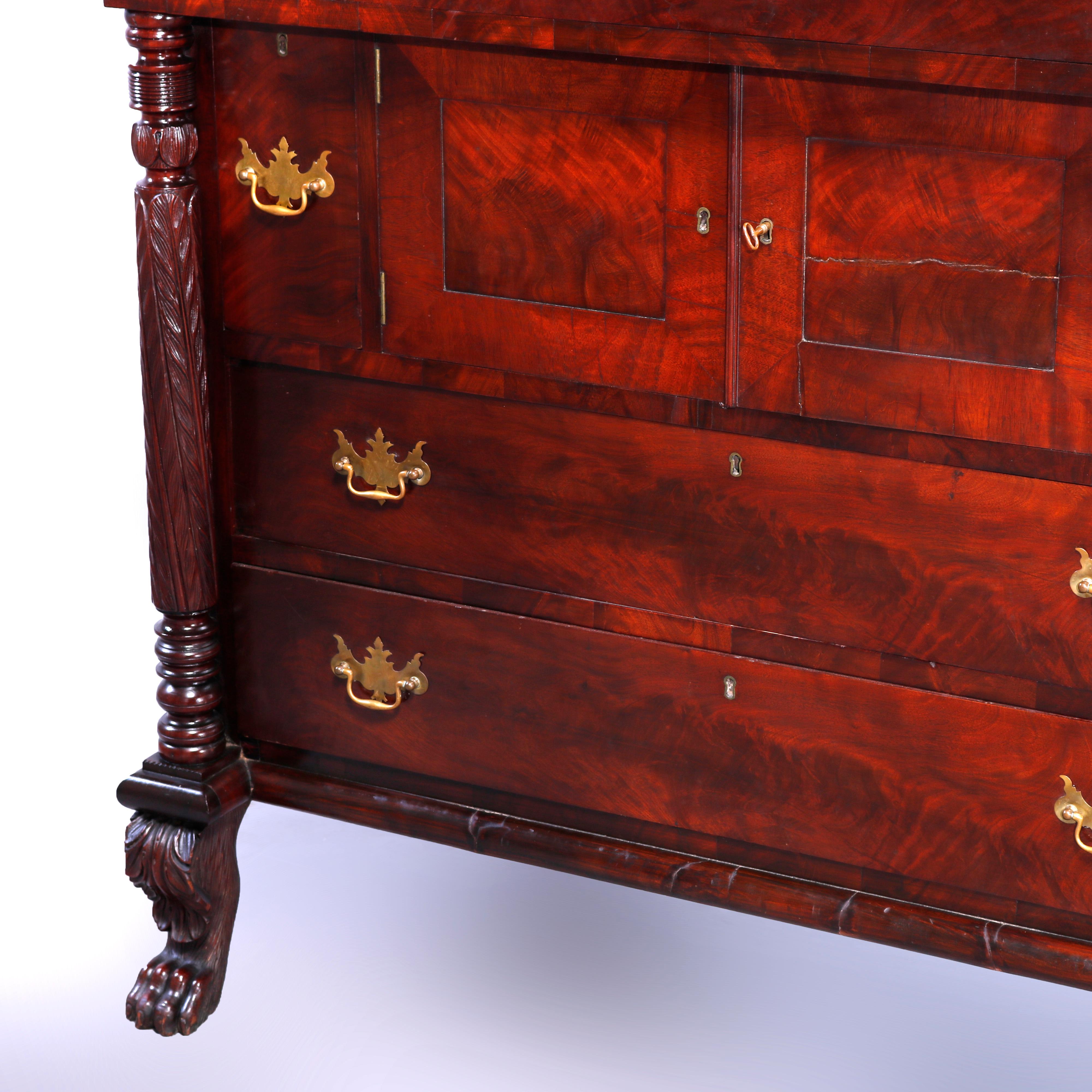 Antique American Empire Grecian Classical Carved Flame Mahogany Sideboard, c1840 2