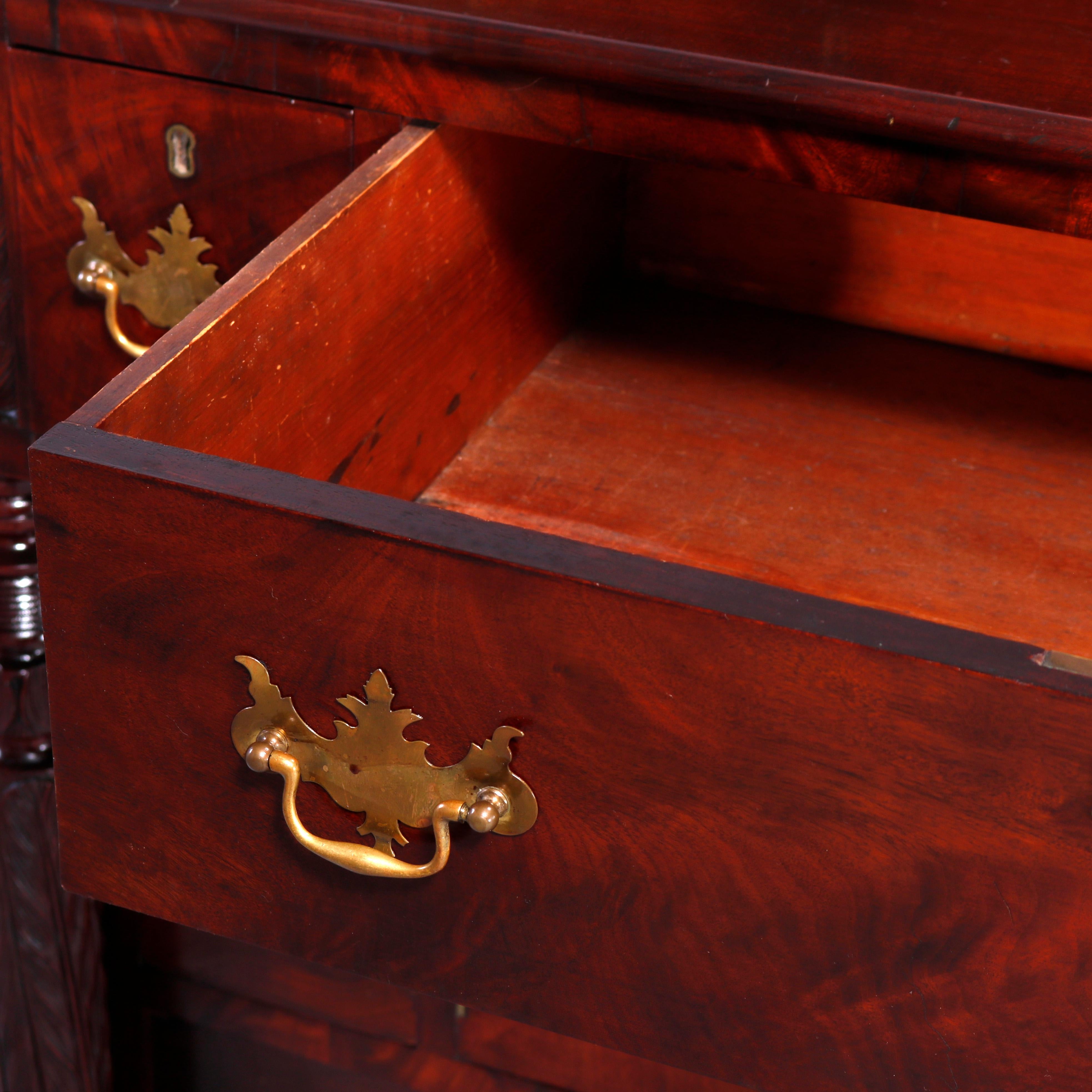 Antique American Empire Grecian Classical Carved Flame Mahogany Sideboard, c1840 5