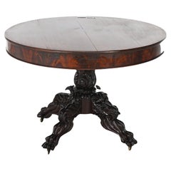 Antique American Empire Greco Flame Mahogany Carved Center Table Circa 1840