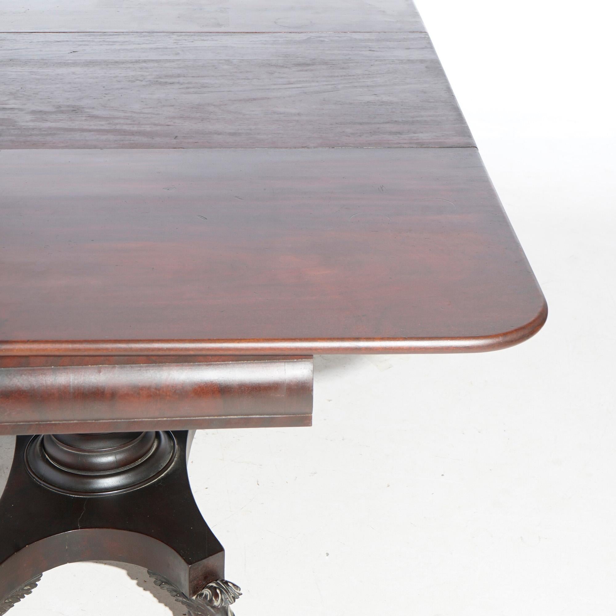Antique American Empire Greco Flame Mahogany Double Pedestal Banquet Table c1840 For Sale 5