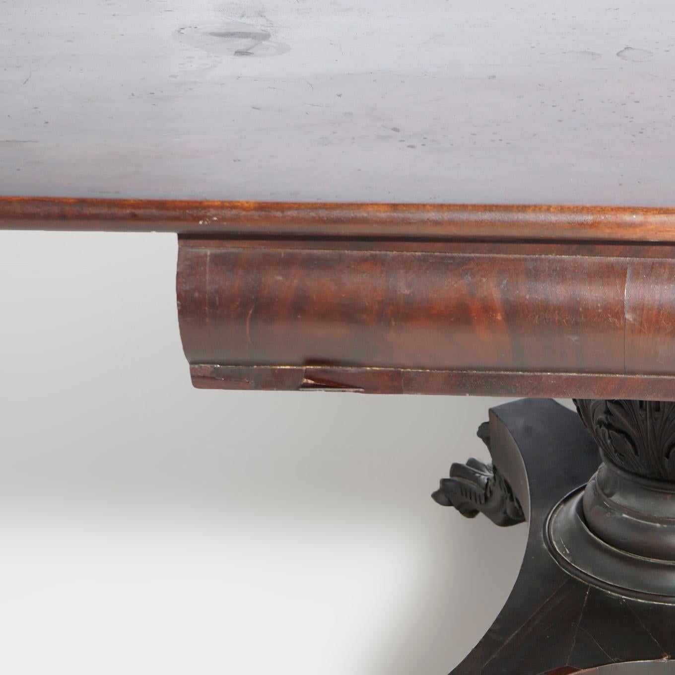 Antique American Empire Greco Flame Mahogany Double Pedestal Banquet Table c1840 For Sale 9