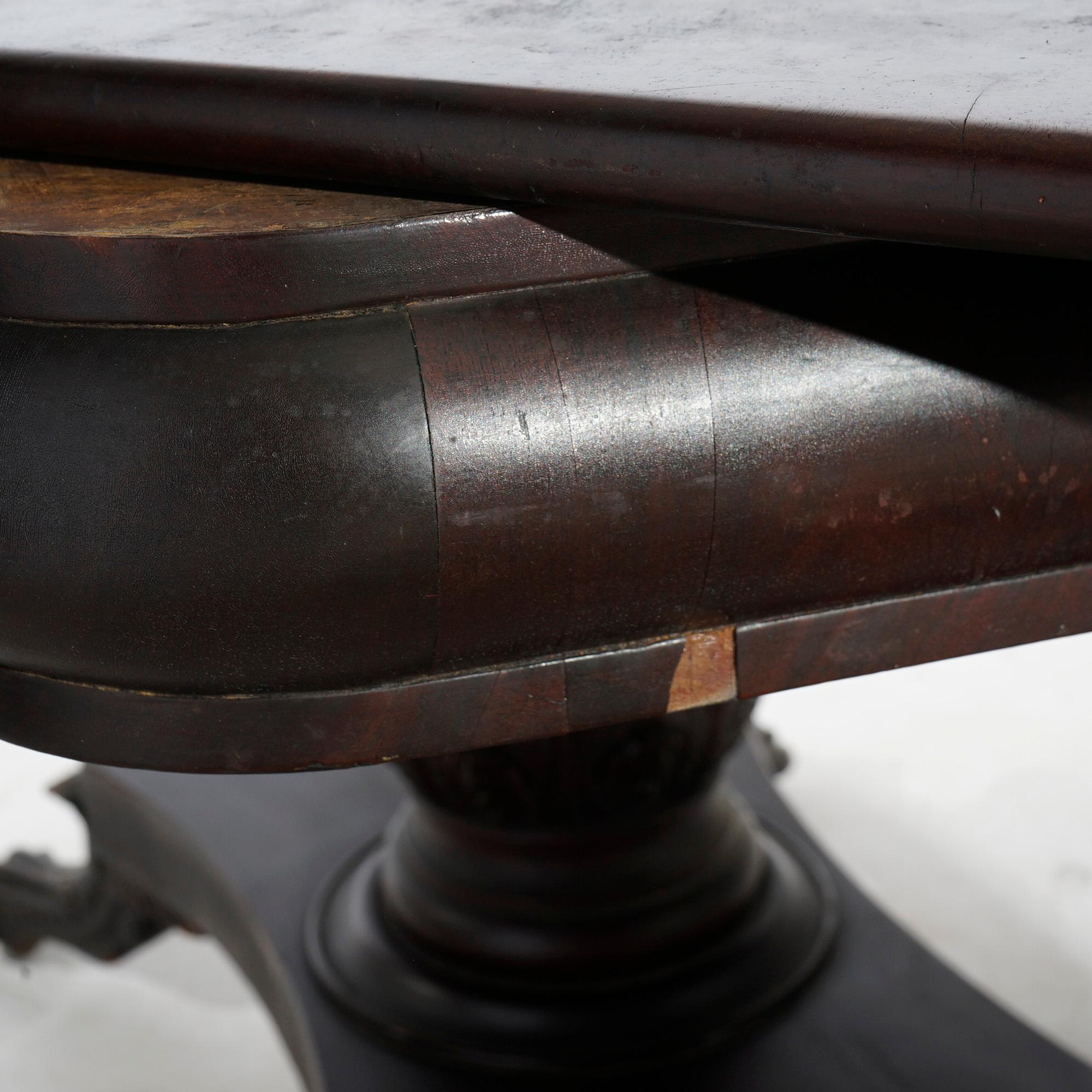 Antique American Empire Greco Flame Mahogany Double Pedestal Banquet Table c1840 For Sale 12