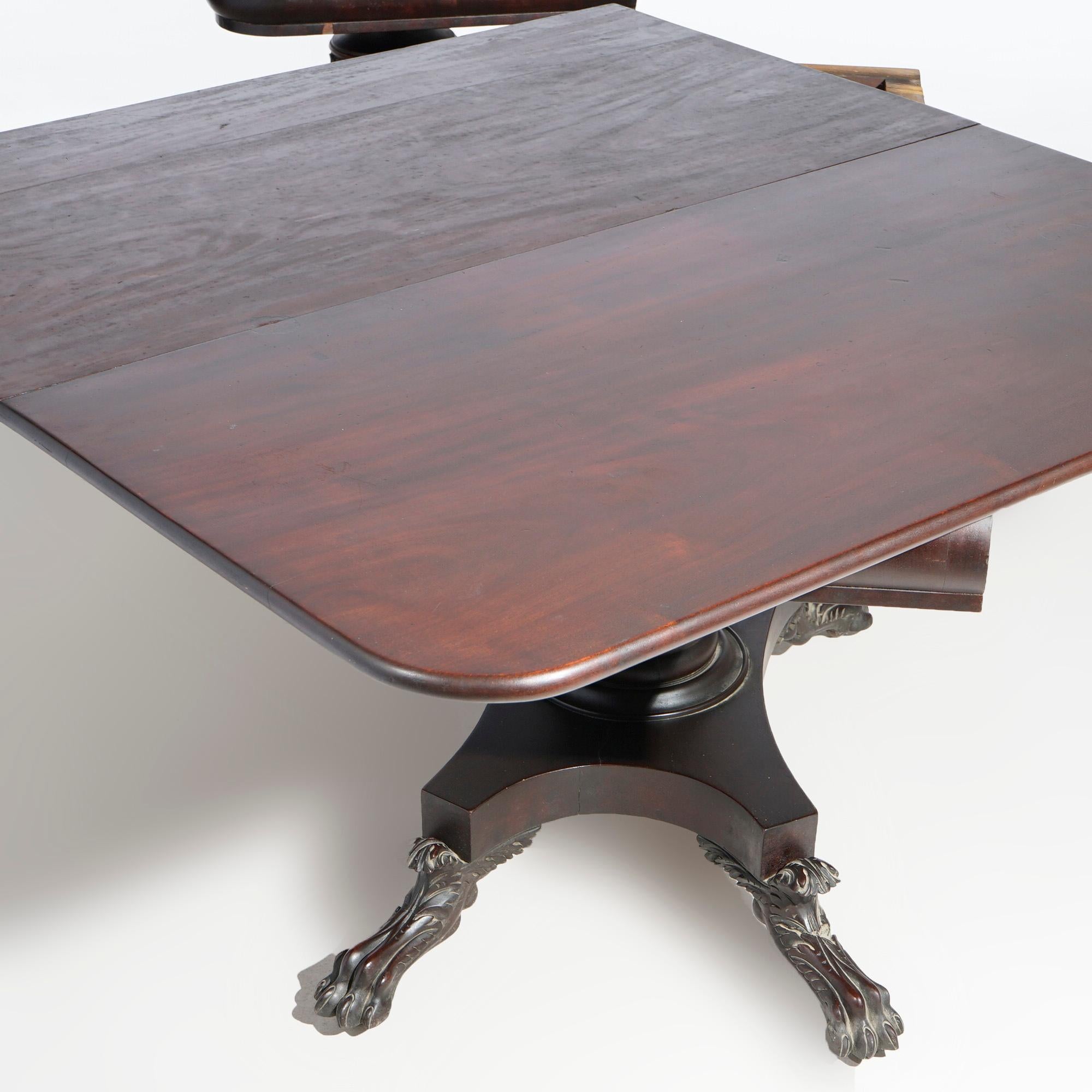 Antique American Empire Greco Flame Mahogany Double Pedestal Banquet Table c1840 For Sale 2