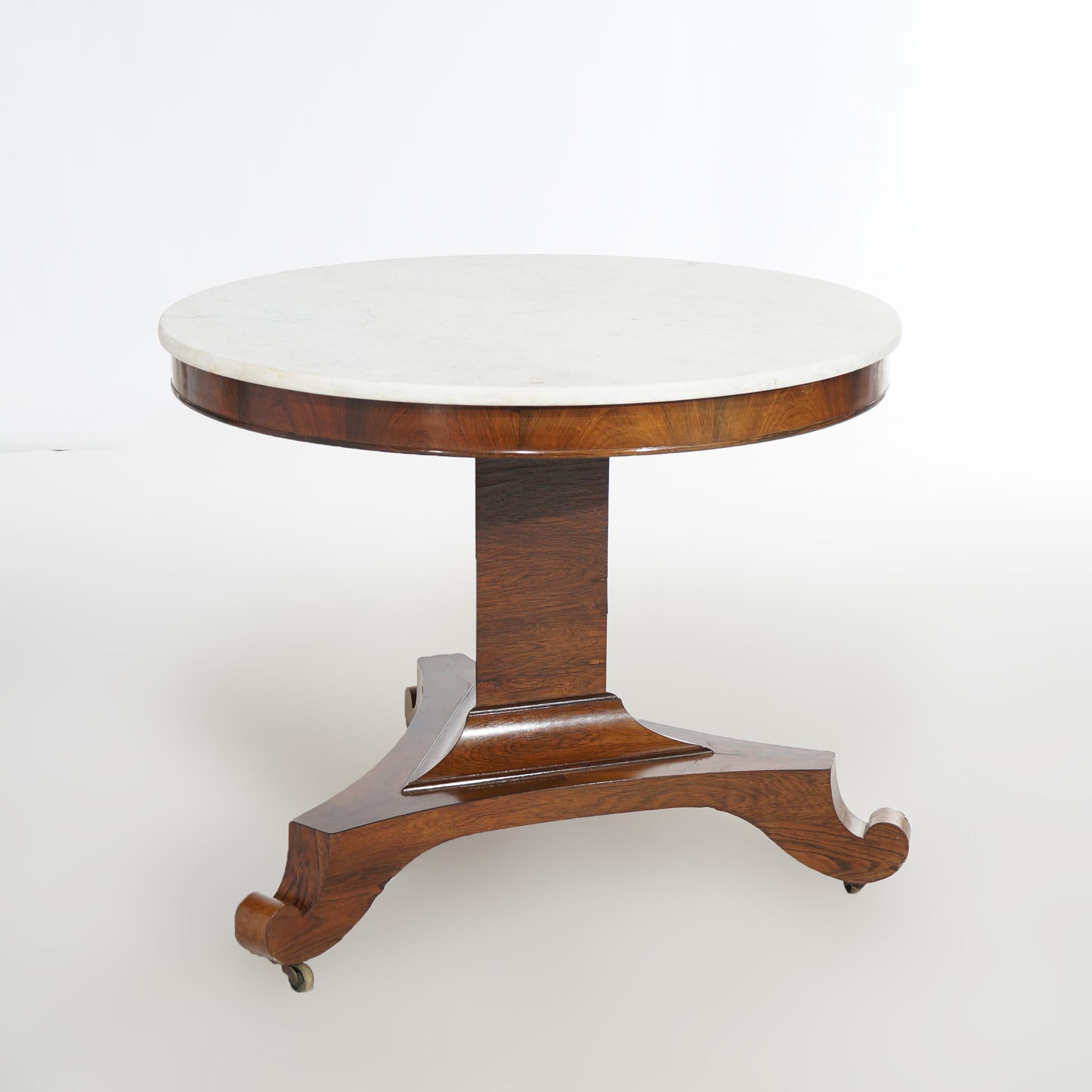 North American Antique American Empire Greco Quervelle School Mahogany & Marble Center Table For Sale
