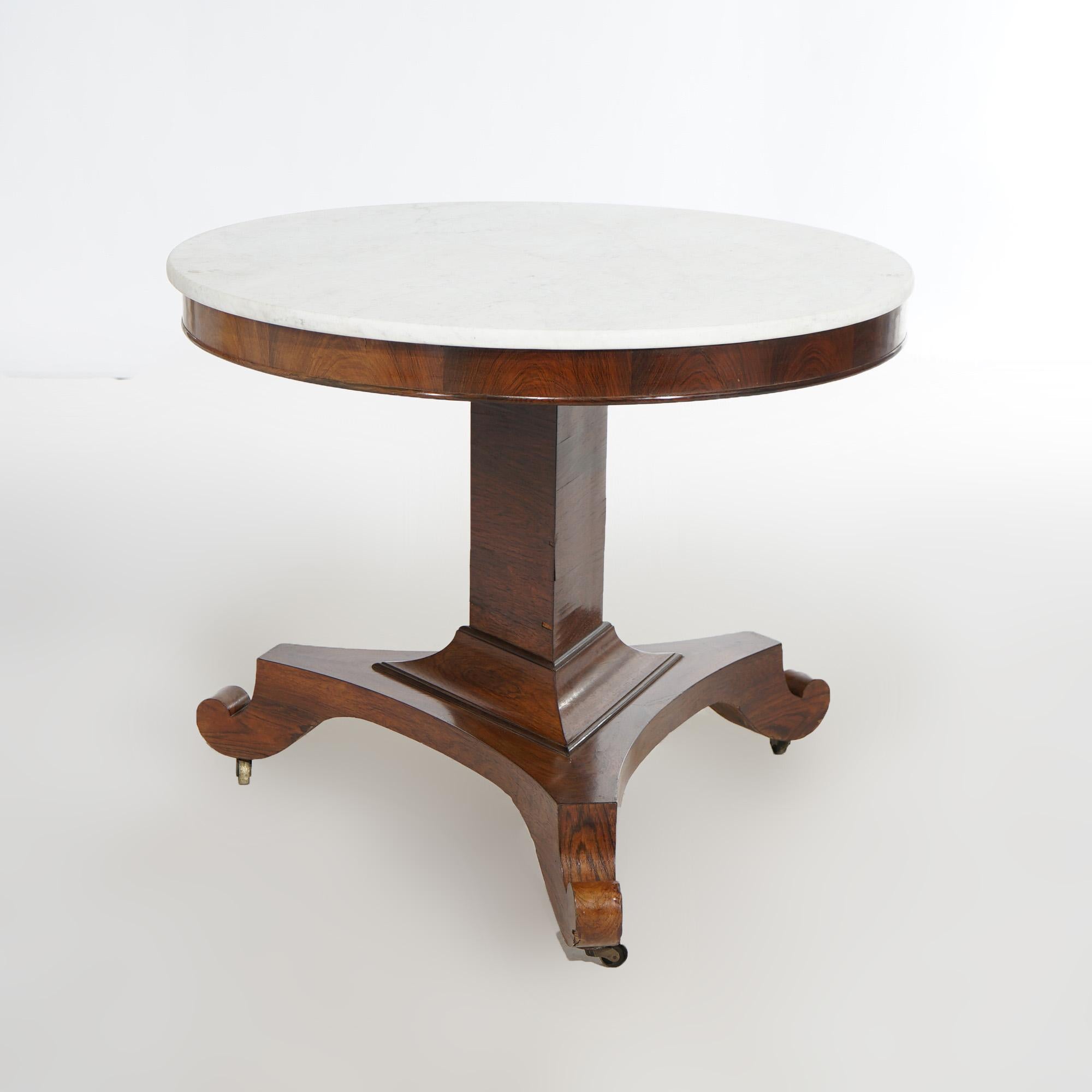 Antique American Empire Greco Quervelle School Mahogany & Marble Center Table In Good Condition For Sale In Big Flats, NY
