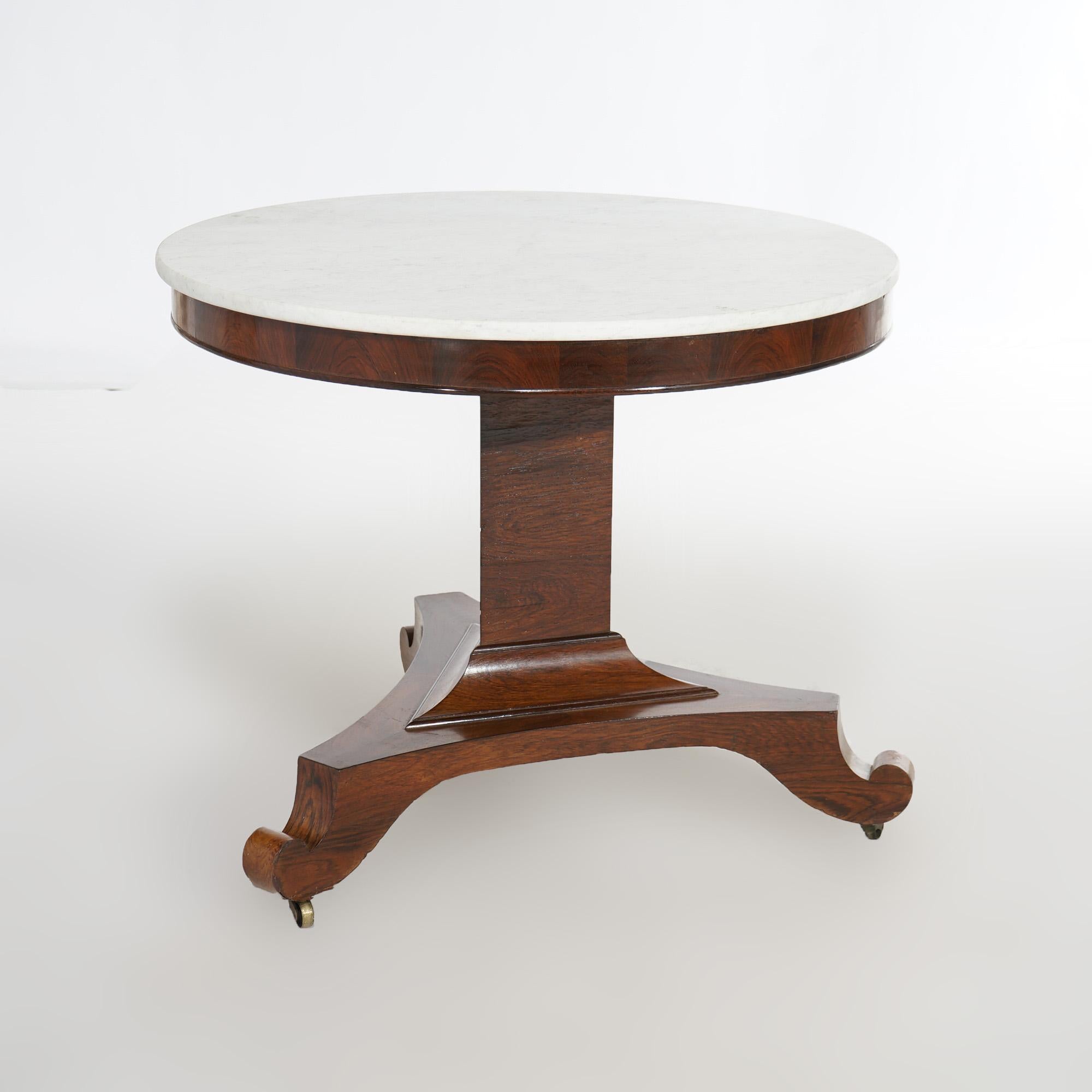 20th Century Antique American Empire Greco Quervelle School Mahogany & Marble Center Table For Sale
