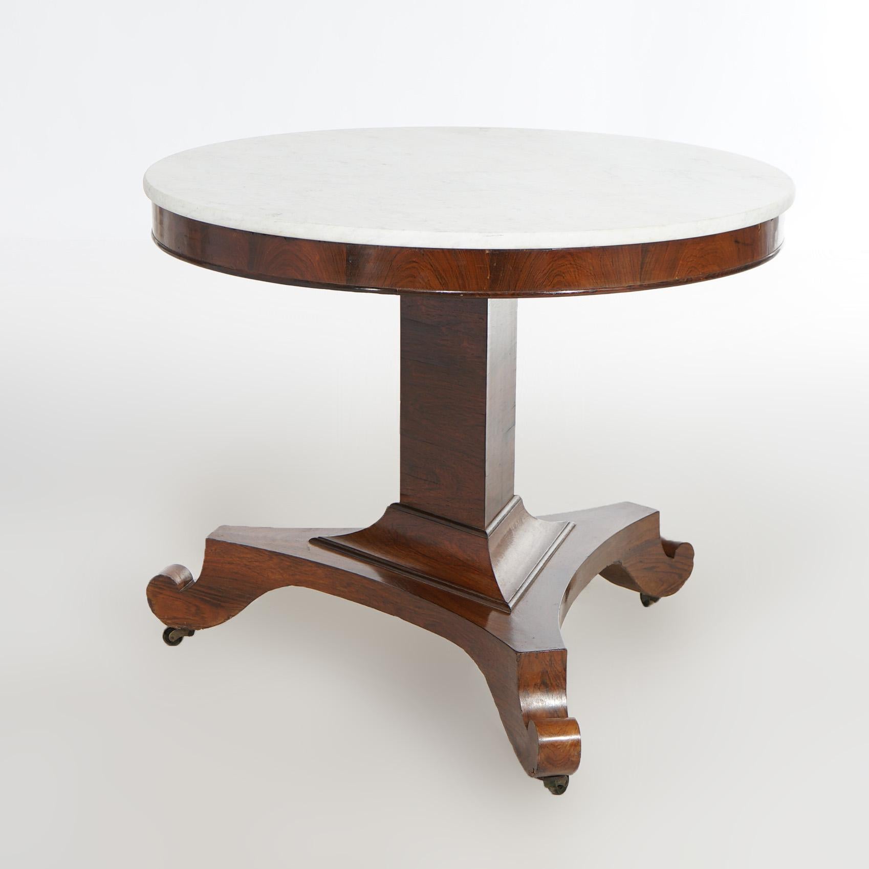 Antique American Empire Greco Quervelle School Mahogany & Marble Center Table For Sale 1