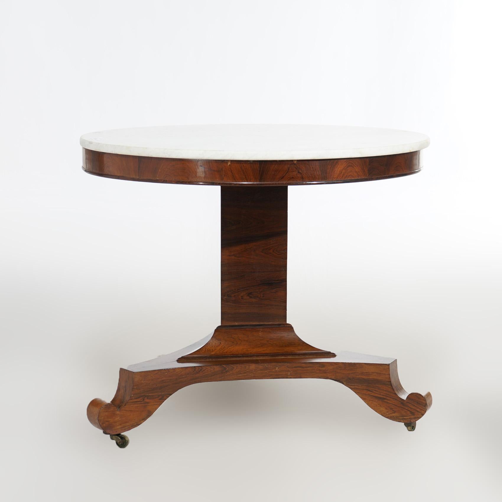 Antique American Empire Greco Quervelle School Mahogany & Marble Center Table For Sale 2