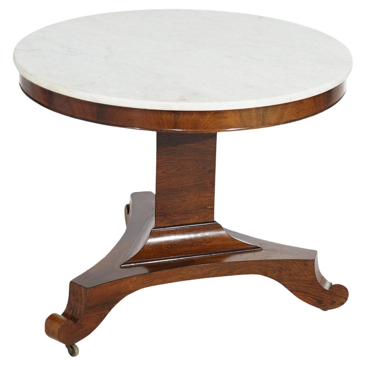 Antique American Empire Greco Quervelle School Mahogany & Marble Center Table For Sale